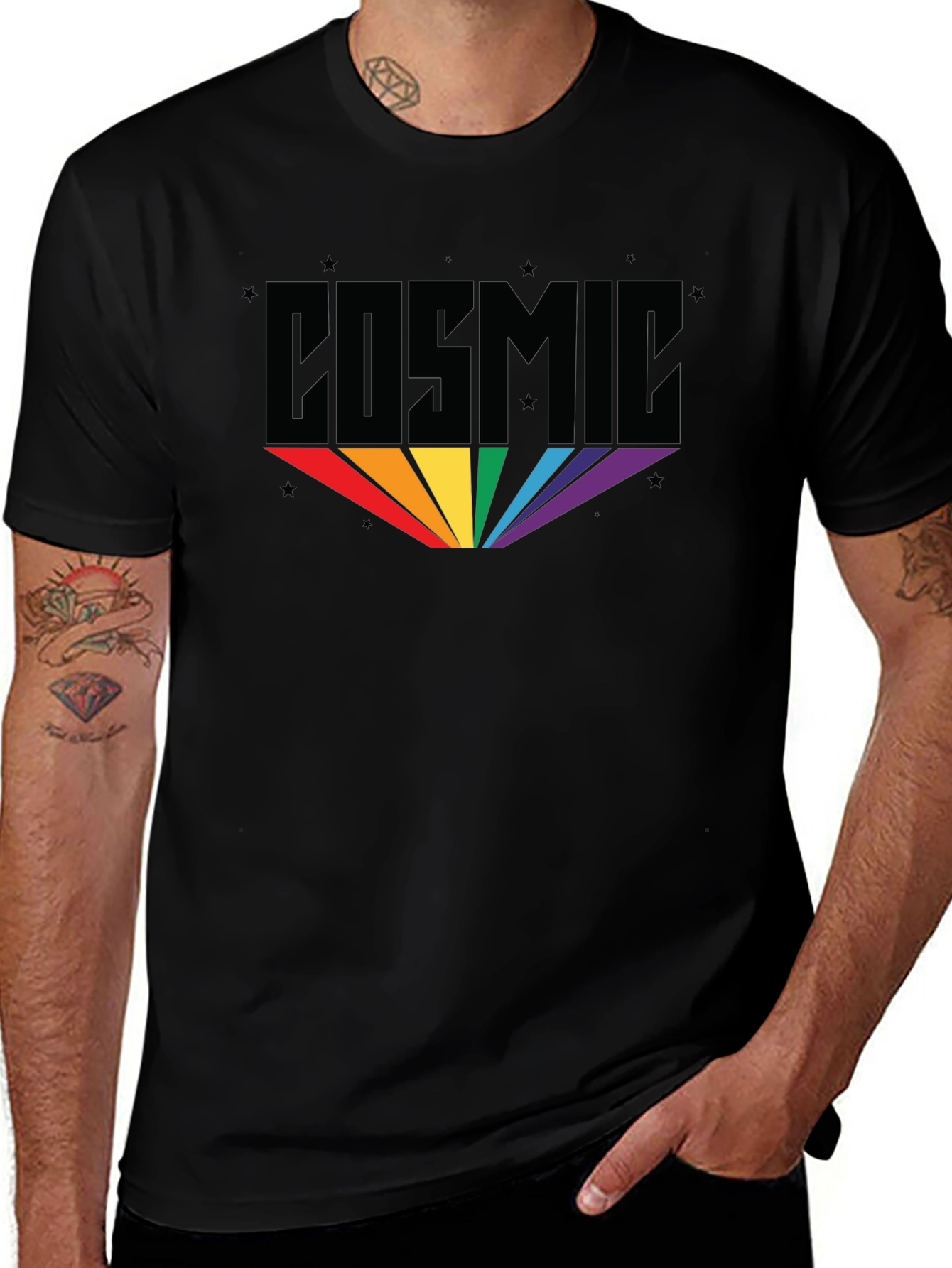 Variant 5 of Cosmic Rainbow Graphic Black T-Shirt