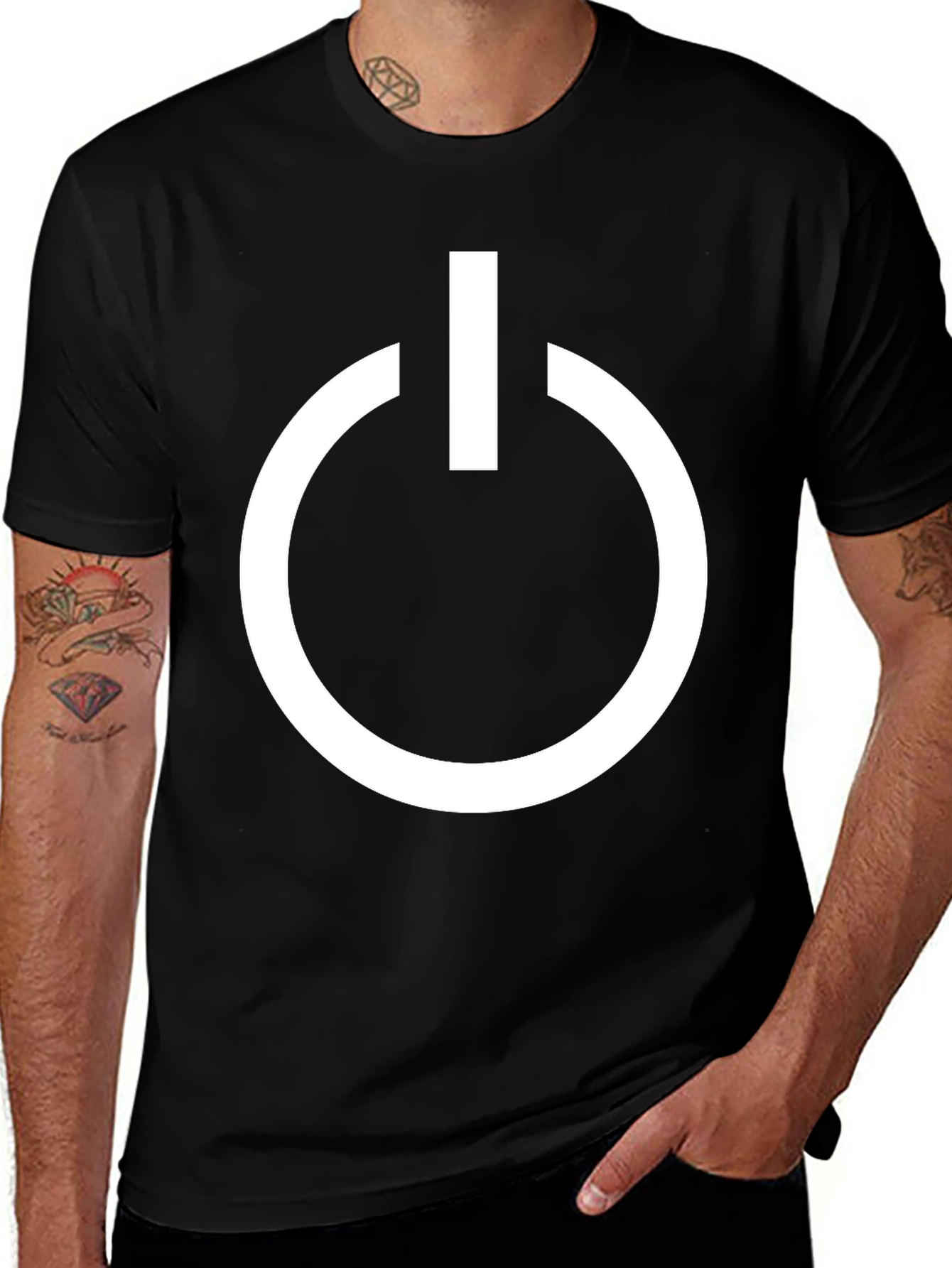 Black T-Shirt with White Power Button Graphic