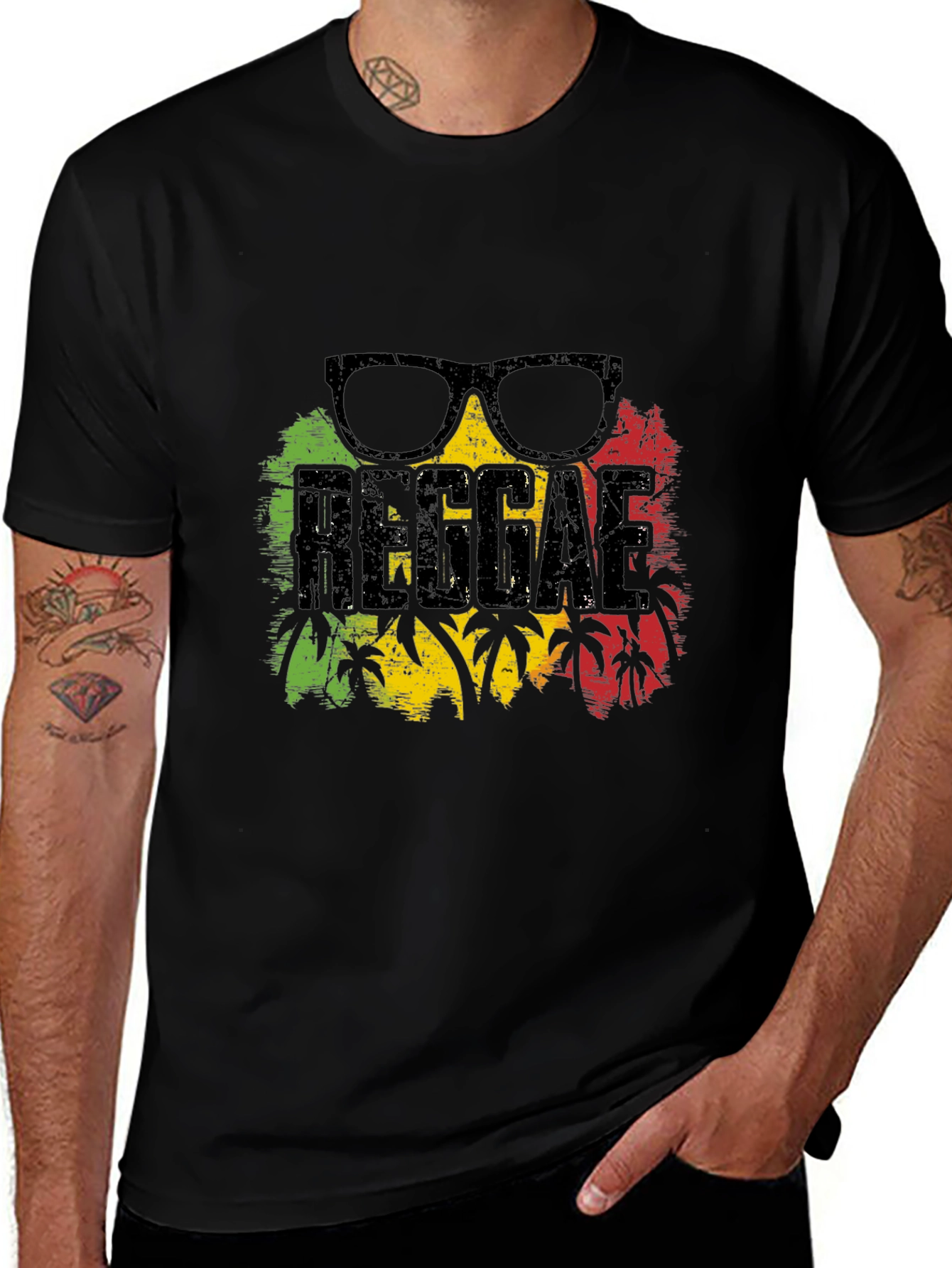Variant 6 of Reggae Sunglasses Graphic T-Shirt - Rasta Colors