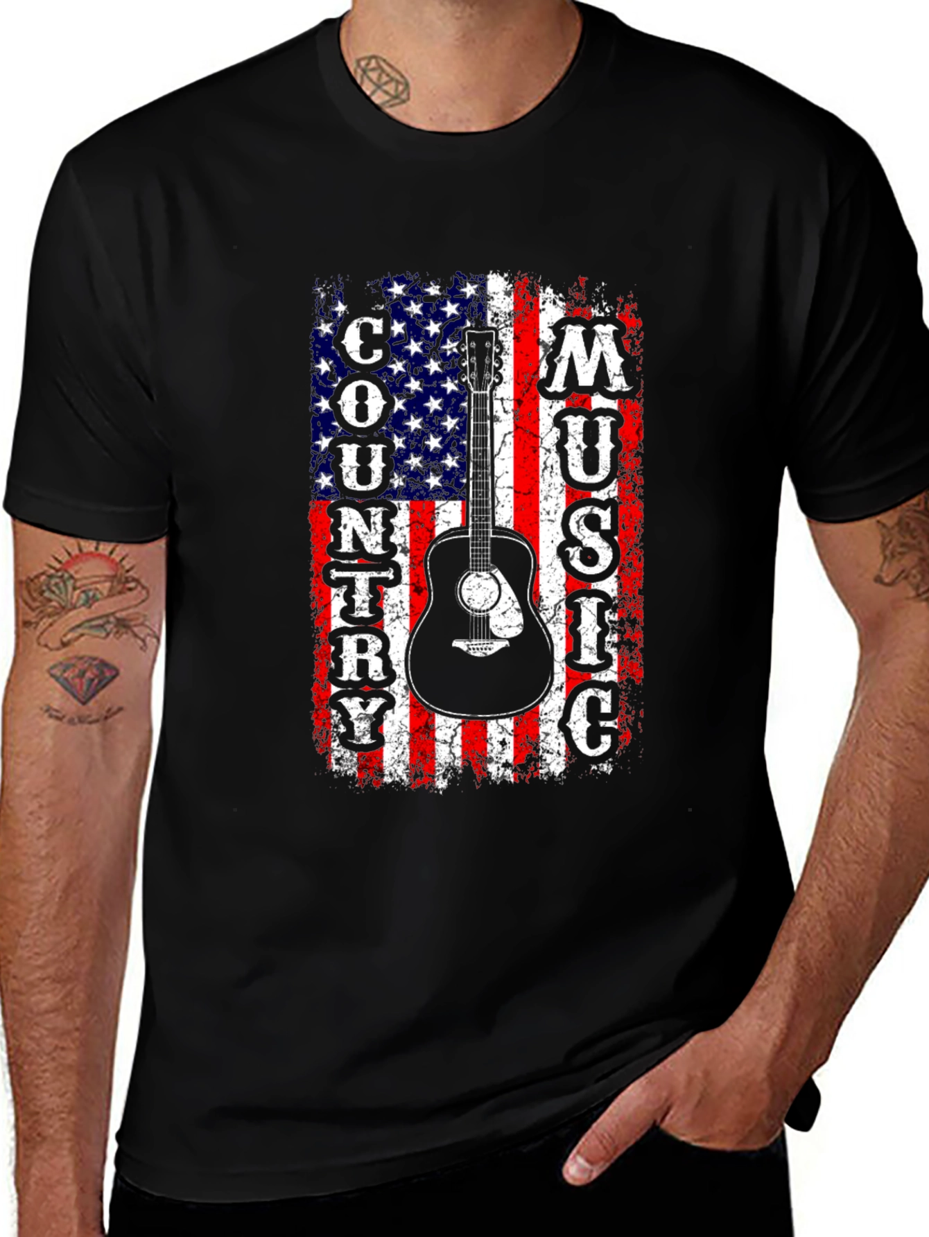 Variant 21 of American Flag Country Music Guitar Graphic Tee