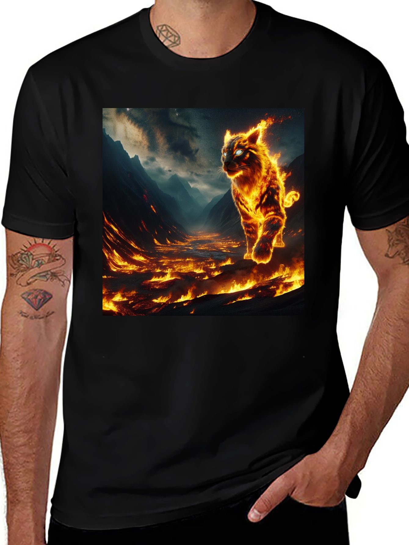 Variant 17 of Fiery Cat Black T-Shirt - Unique Graphic Tee