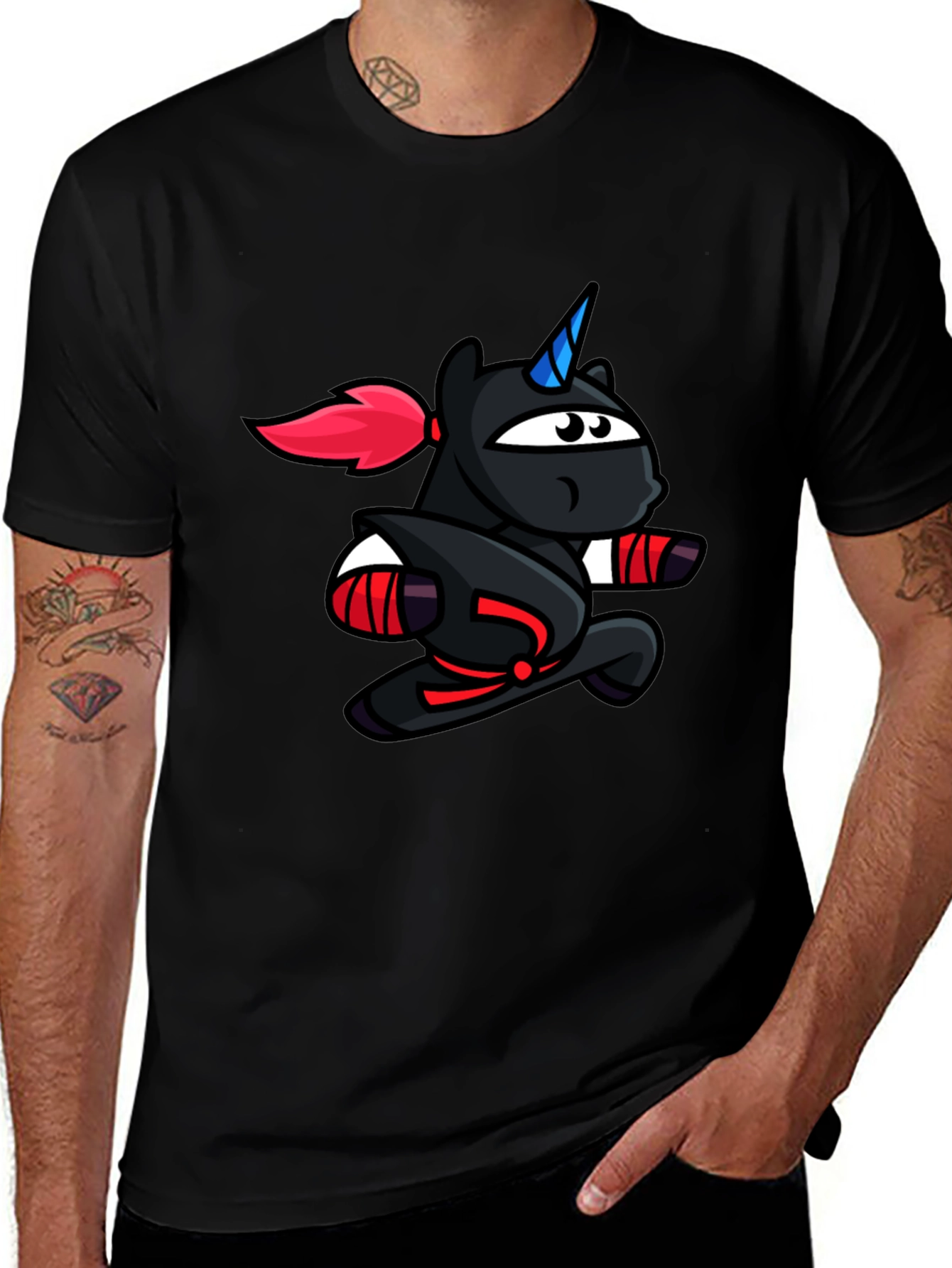 Variant 16 of Ninja Unicorn Graphic Tee - Black Cotton T-Shirt