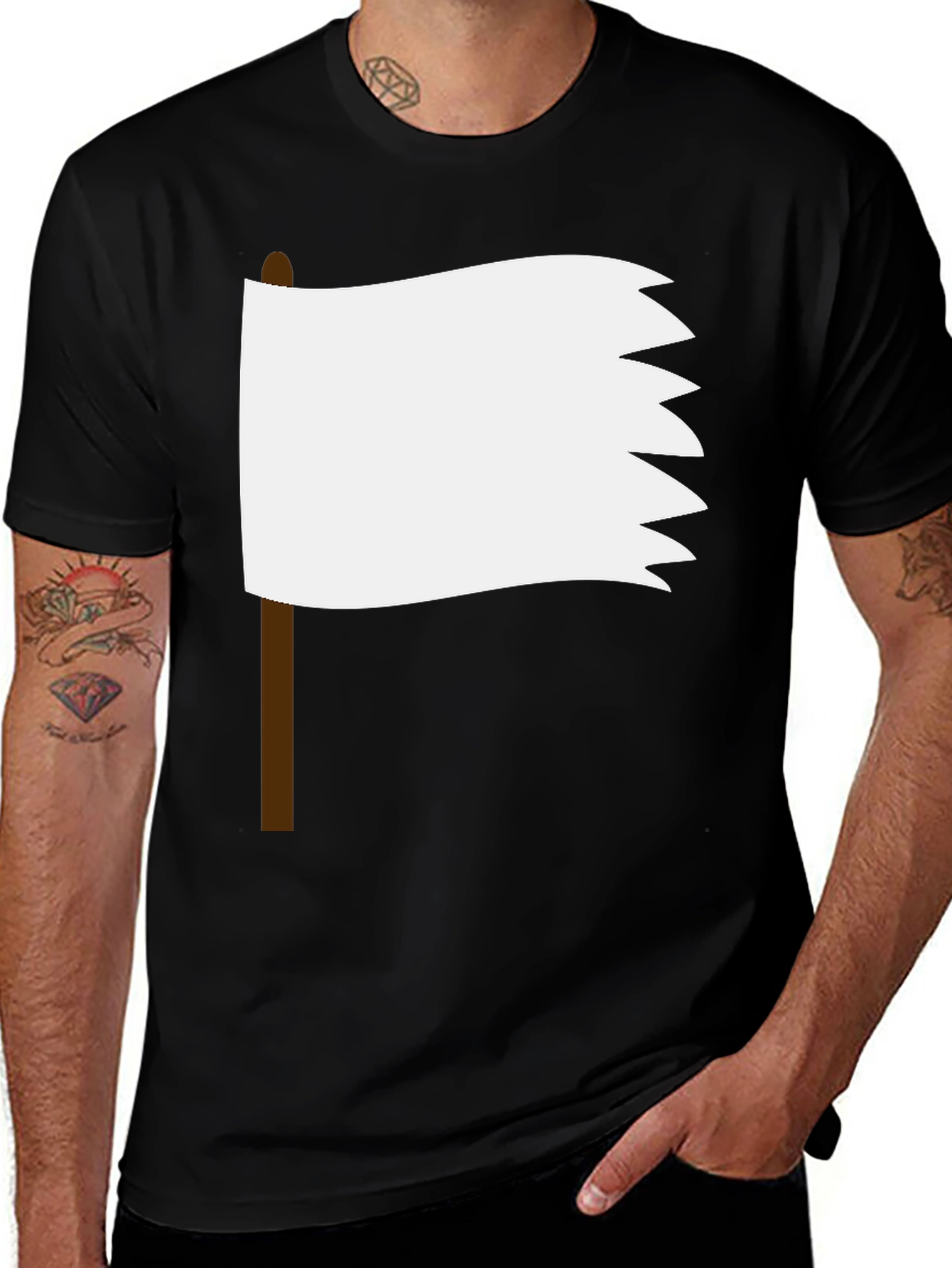 Variant 22 of White Flag Graphic T-Shirt - Black Cotton Tee