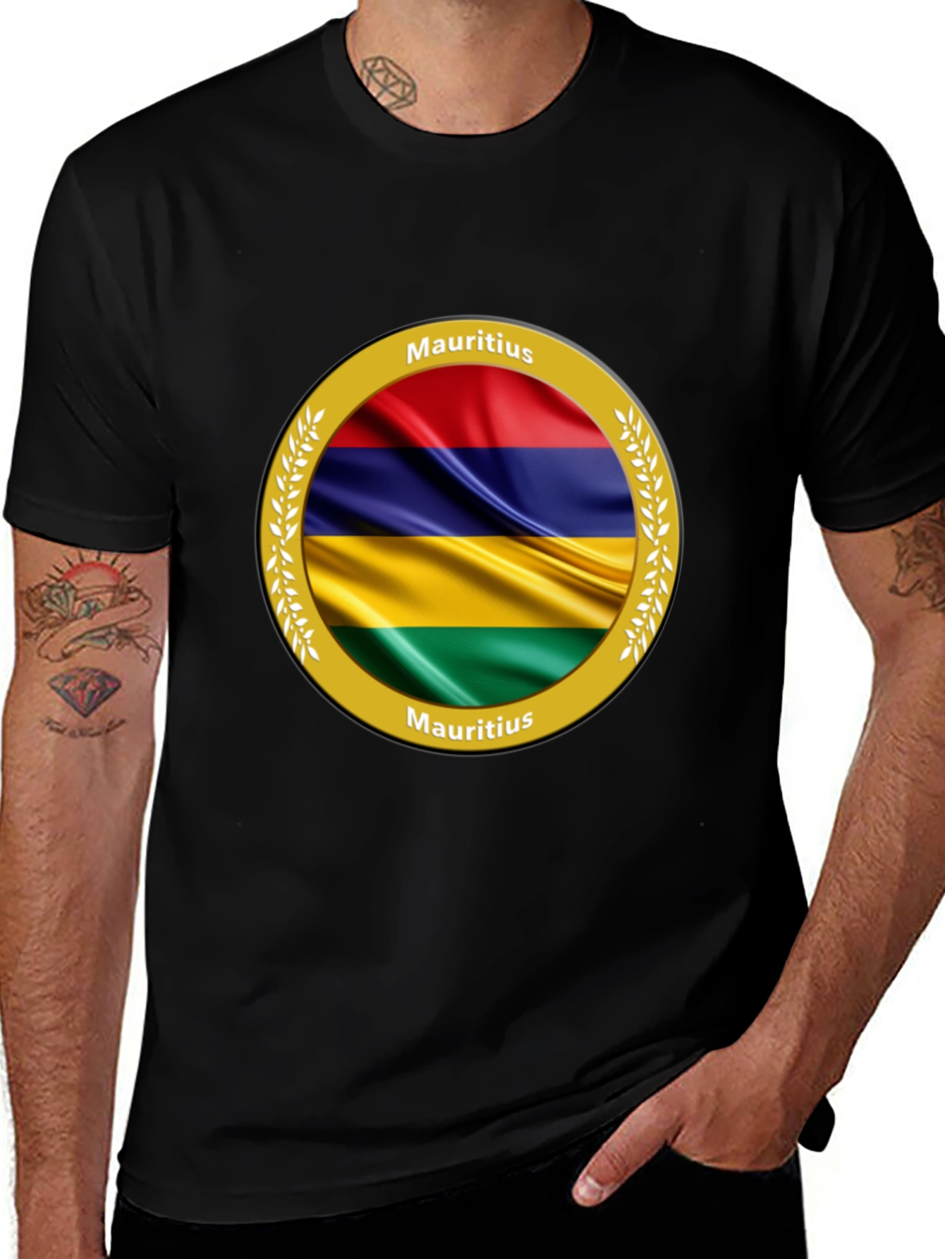 Mauritius Flag T-Shirt - Round Emblem Design