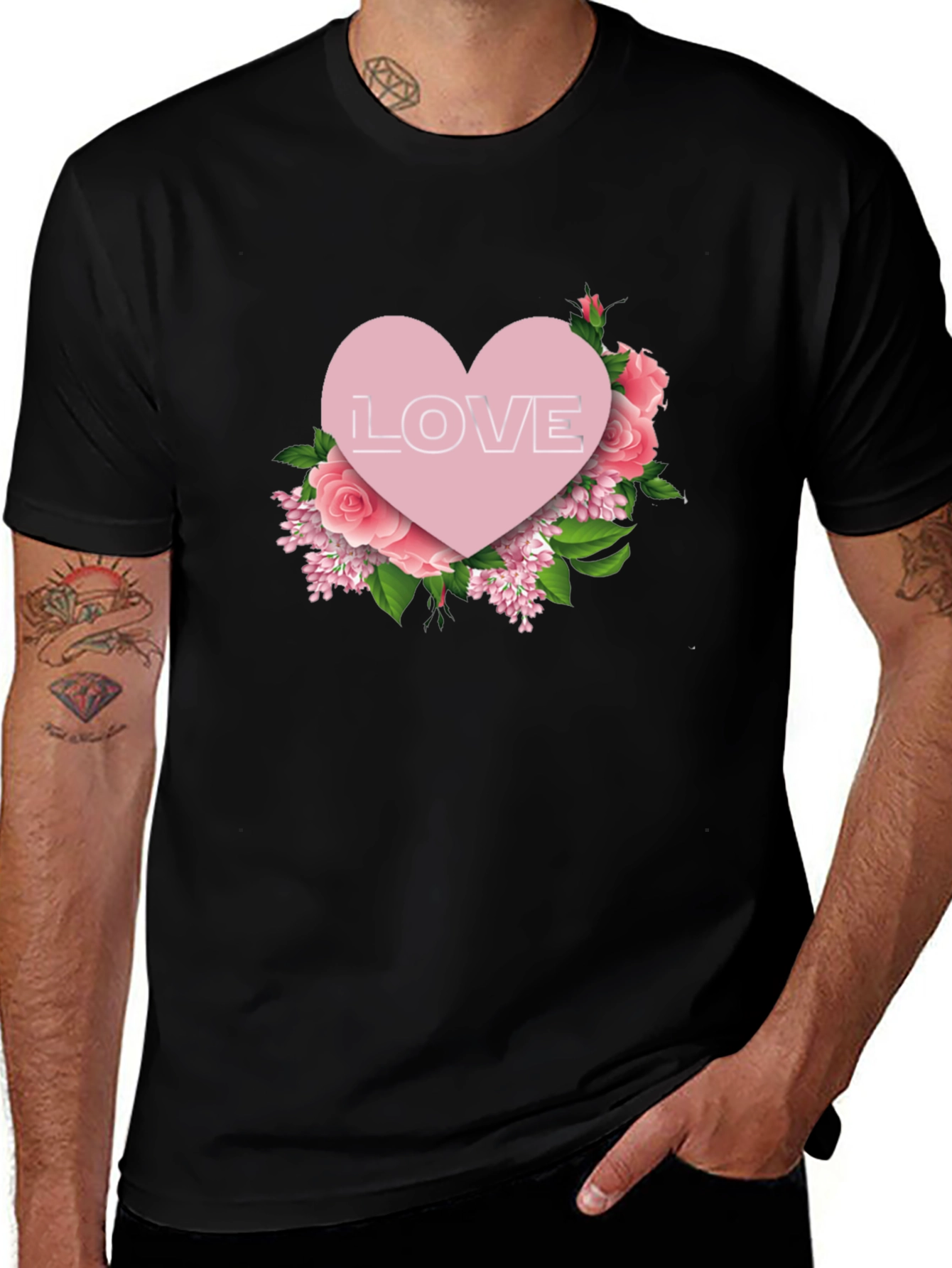 Variant 19 of Love Heart Floral T-Shirt - Black