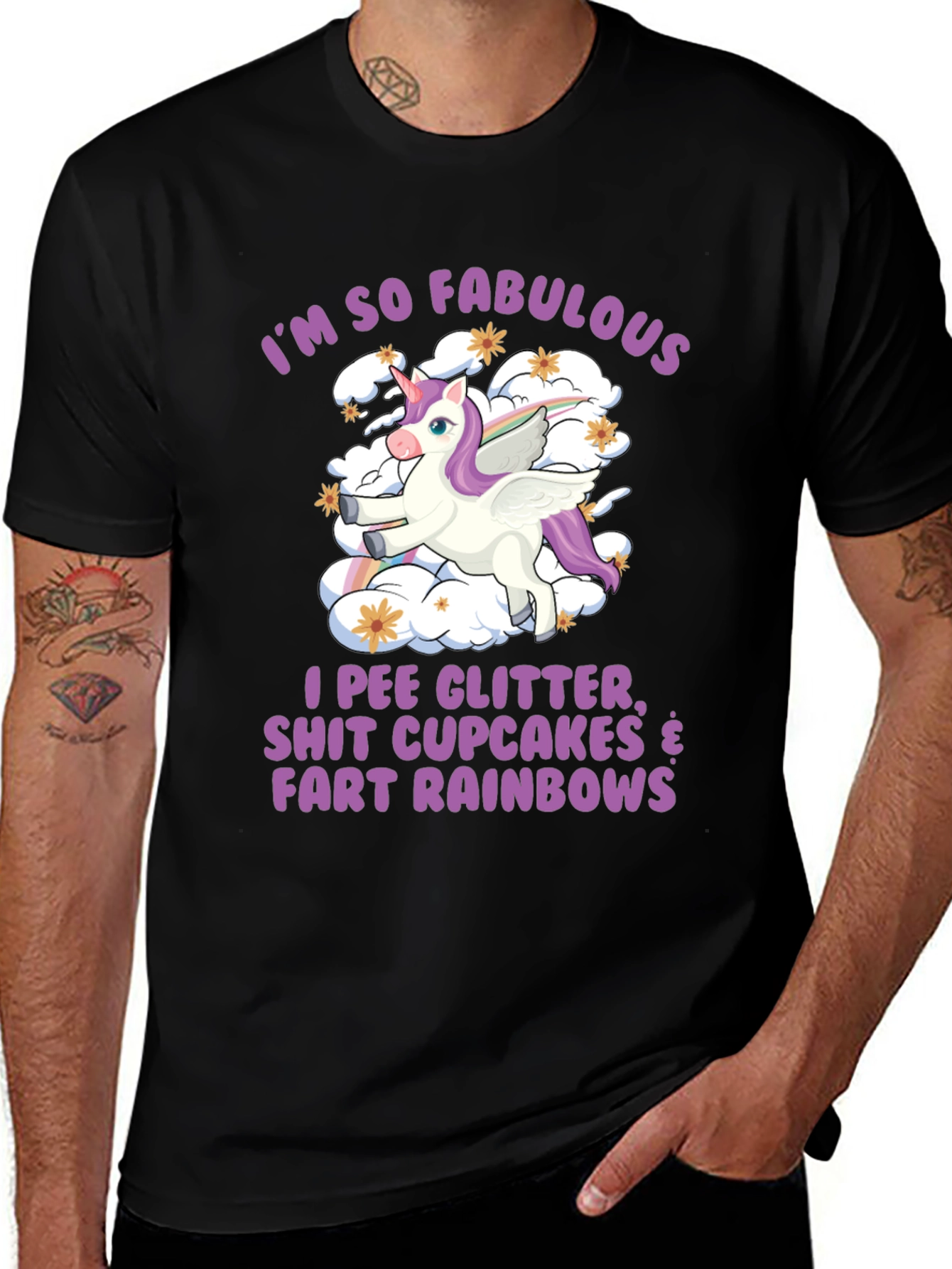 Black Fabulous Unicorn T-Shirt - Glitter, Cupcakes, Rainbows main image