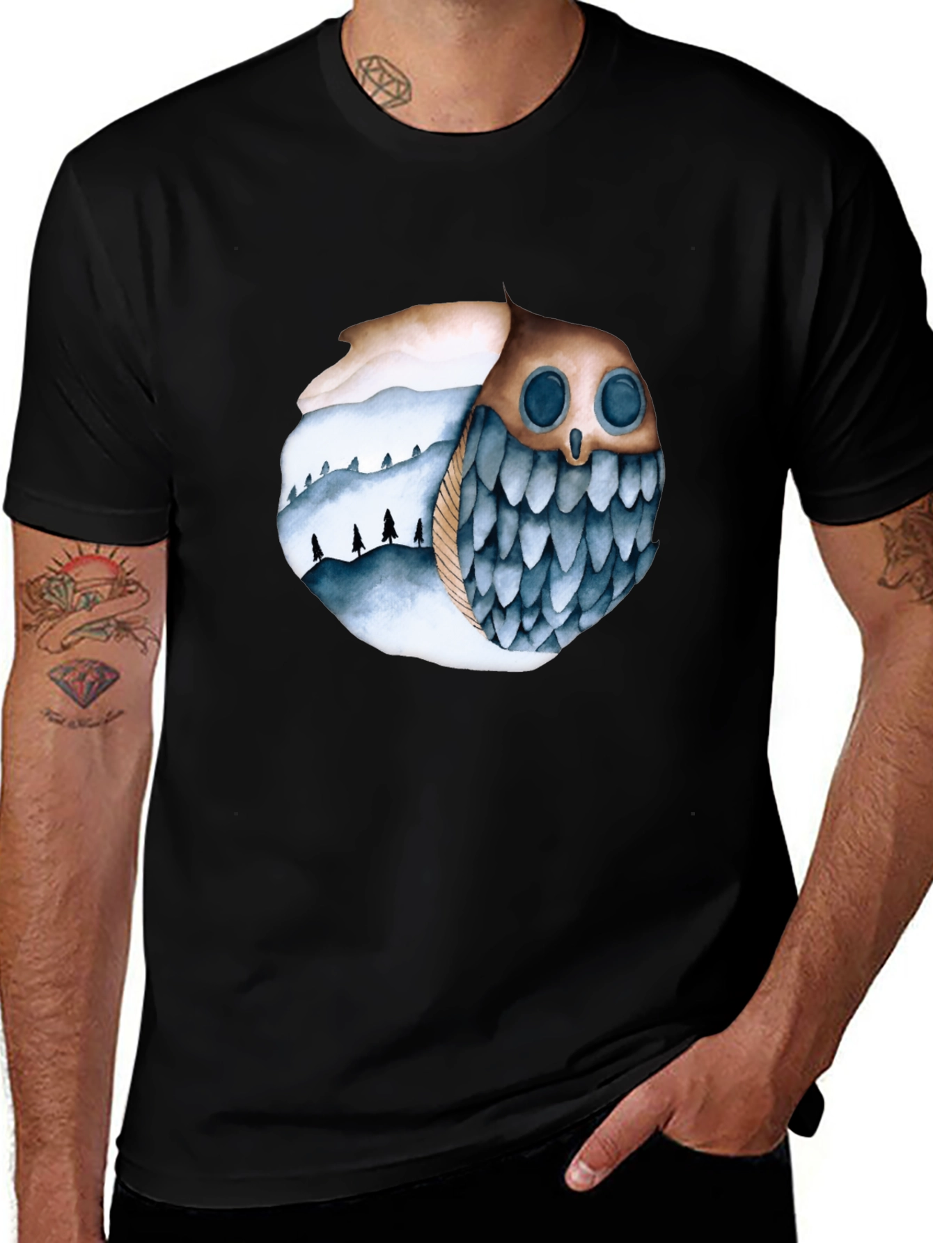 Variant 18 of Owl and Mountain T-Shirt
