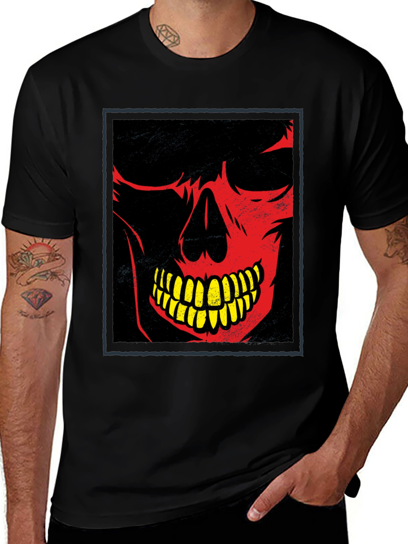 Variant 14 of Skull Graphic Tee - Red Skull Yellow Teeth