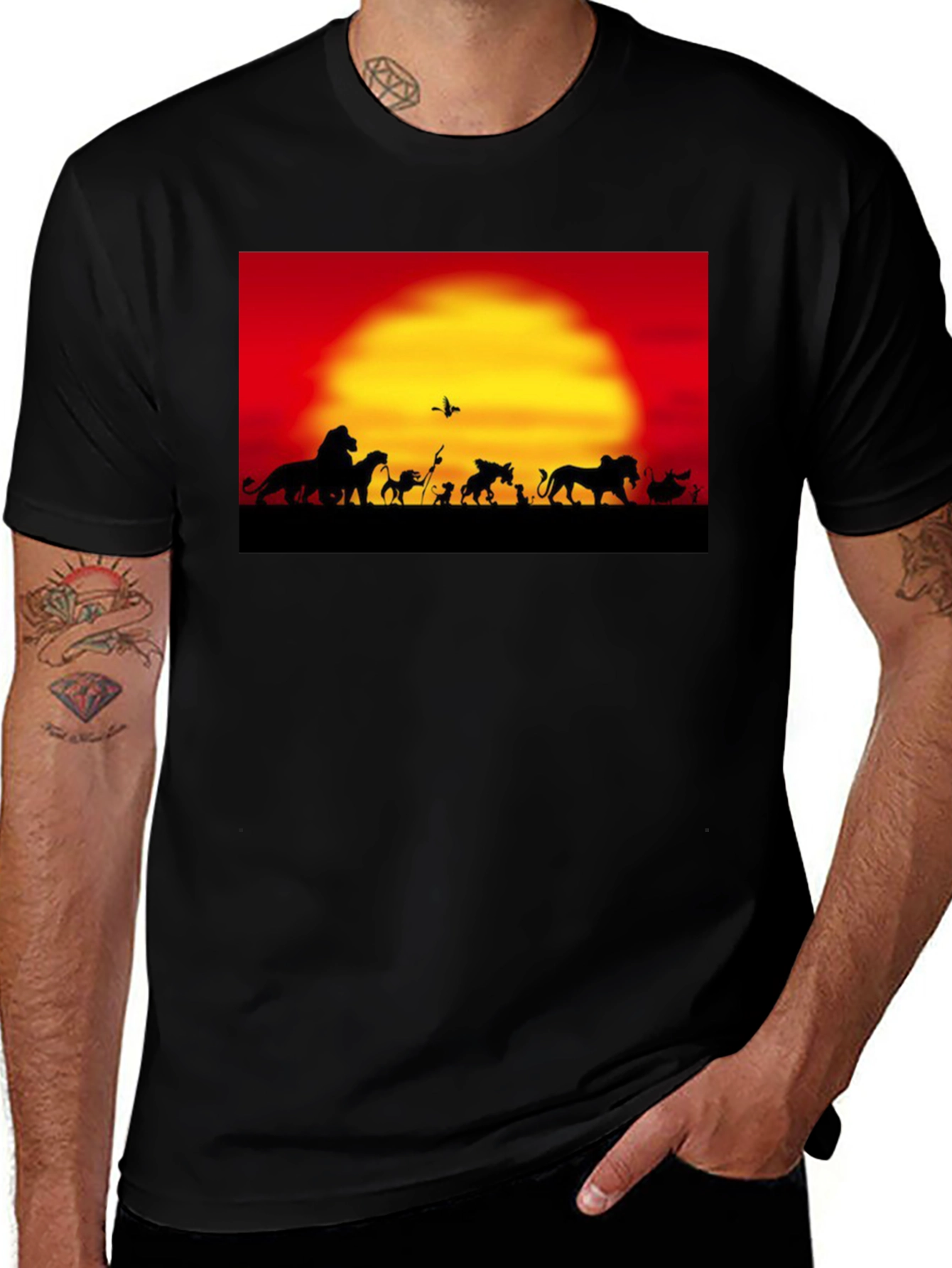 Lion King Sunset T-Shirt Black Cotton Adult Men's Fashion