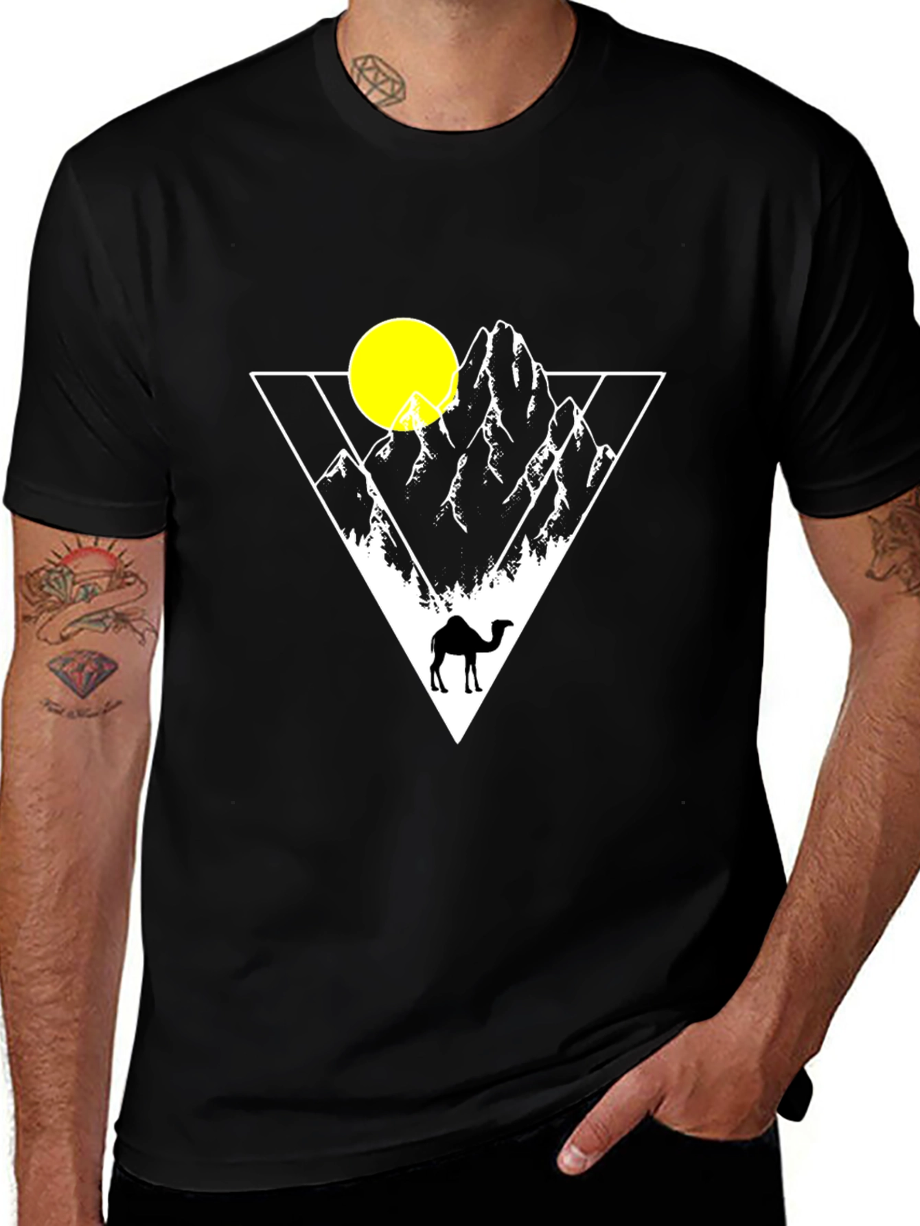 Variant 22 of Geometric Mountain Camel Graphic T-Shirt - Black
