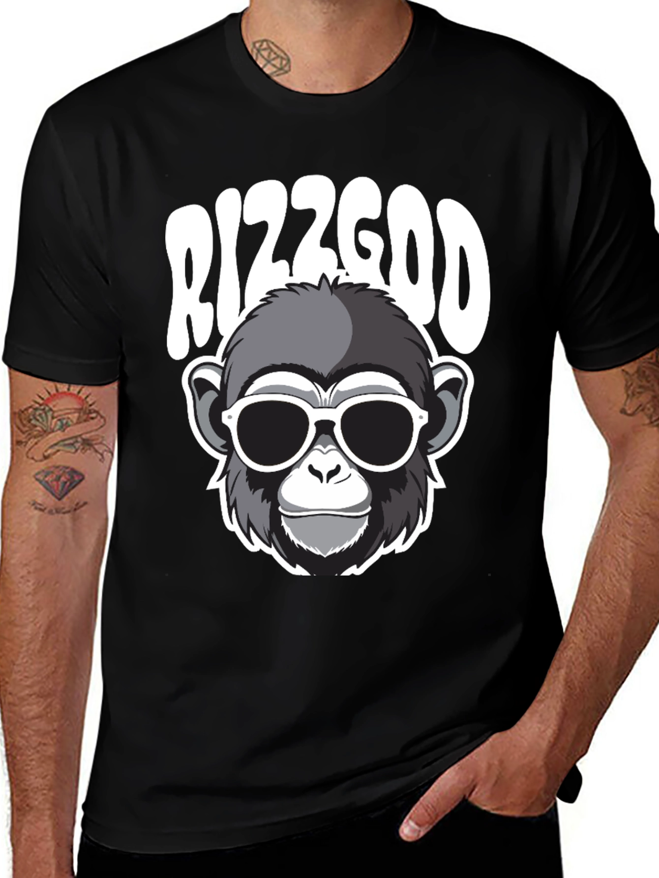 Variant 28 of Rizzgod Monkey Graphic Black T-Shirt