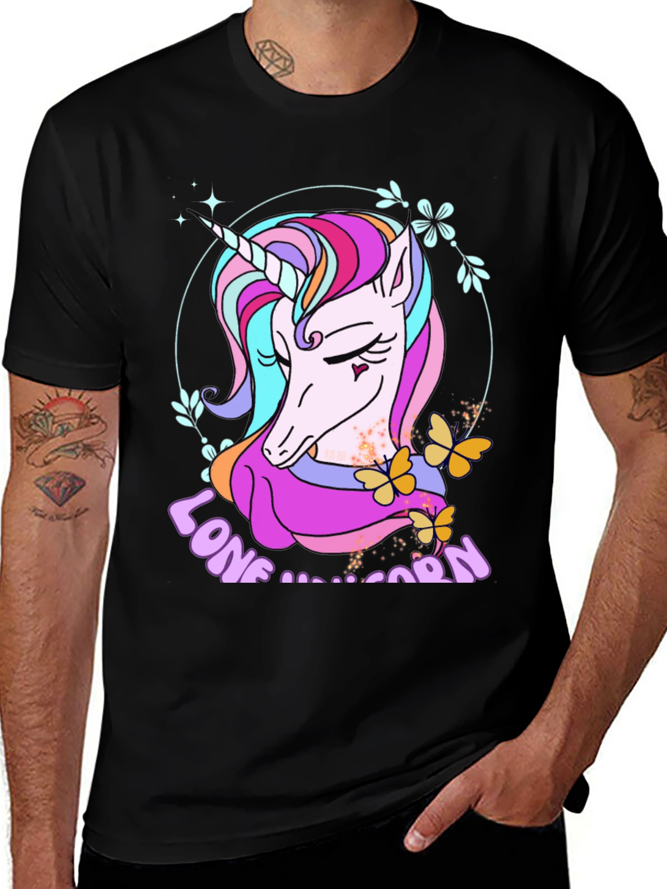 Variant 22 of Lone Unicorn Graphic Tee - Men's Black T-Shirt