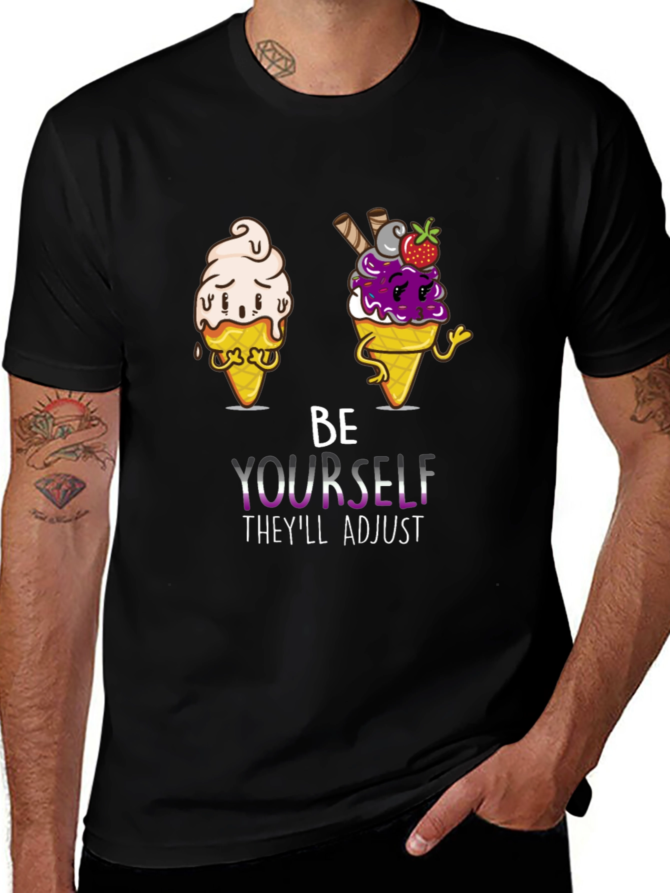 Variant 3 of Be Yourself Pride Tee with Ice Cream Cone Design