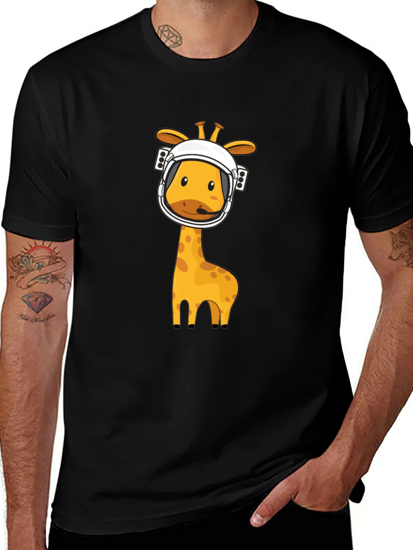 Variant 29 of Giraffe Astronaut Graphic Tee - Black