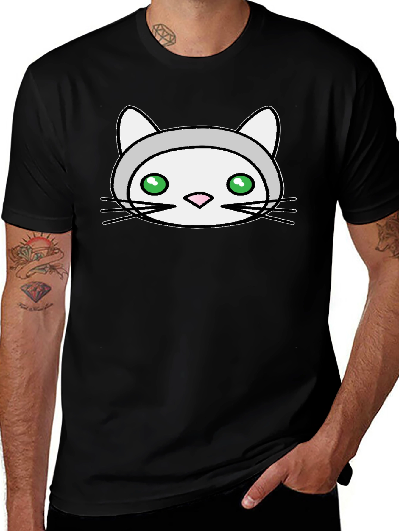 Variant 23 of Cute Cartoon Cat T-Shirt - Black