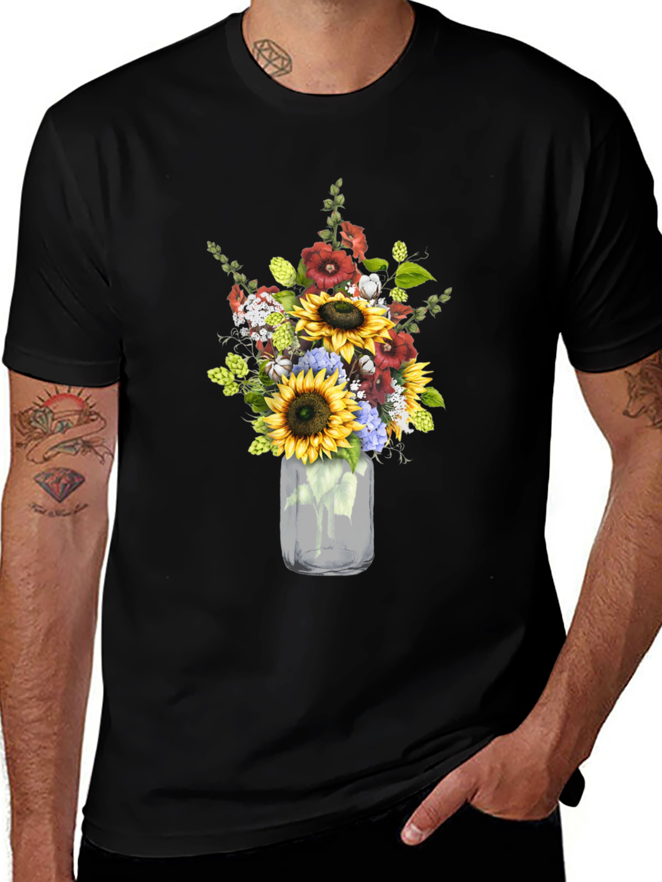 Variant 26 of Floral Mason Jar Graphic Tee - Black