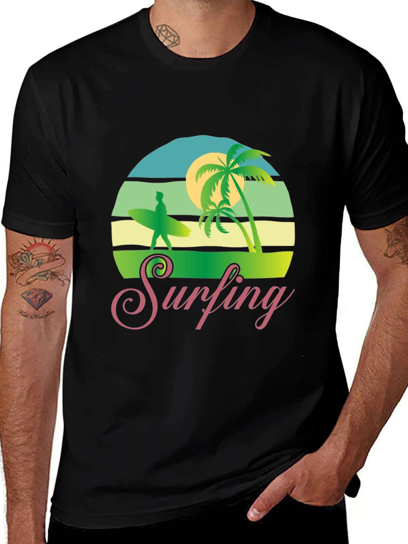 Variant 15 of Surfing Sunset Graphic Tee - Tropical Beach Vibes