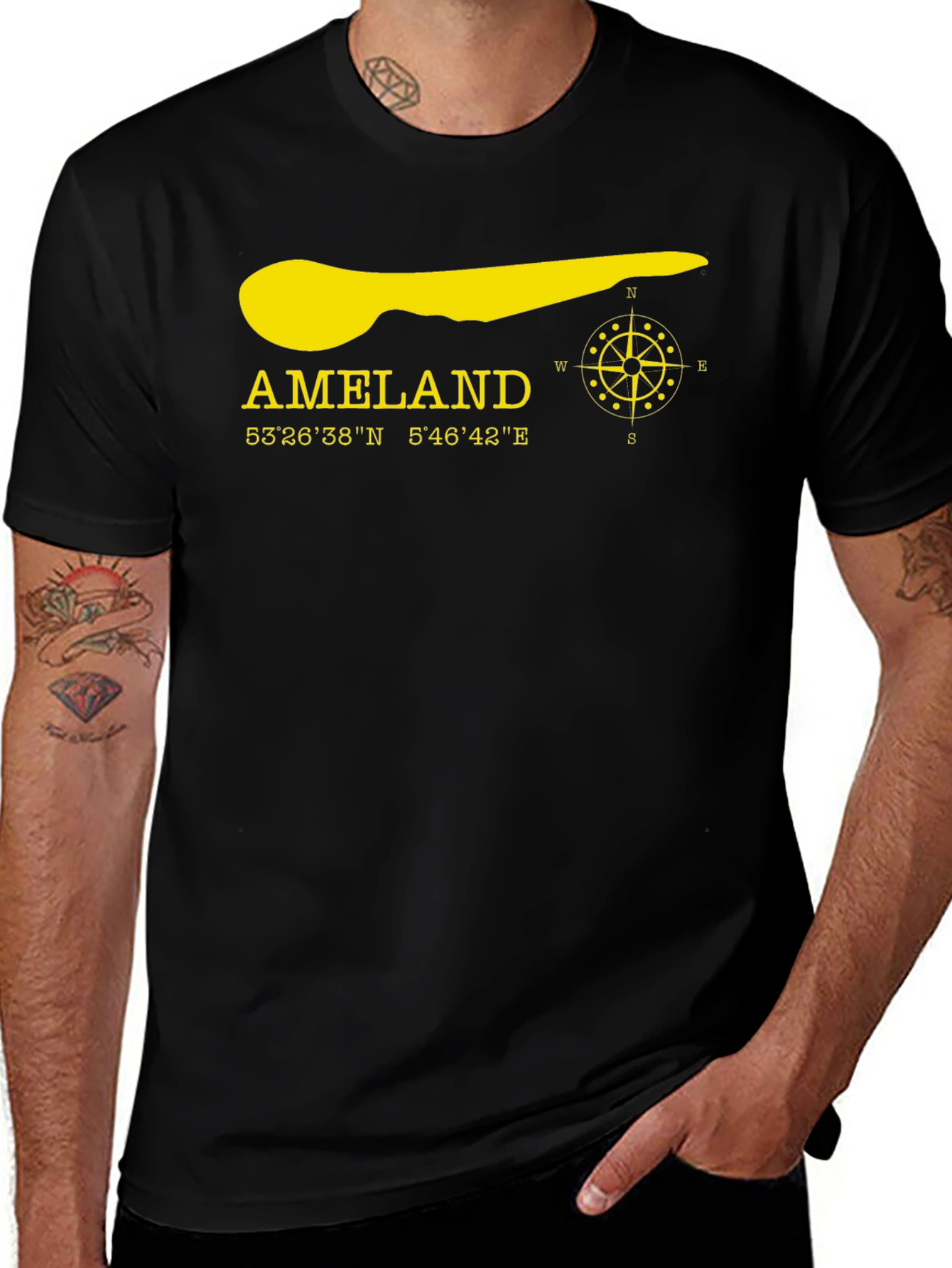 Ameland Island Coordinates T-Shirt - Black