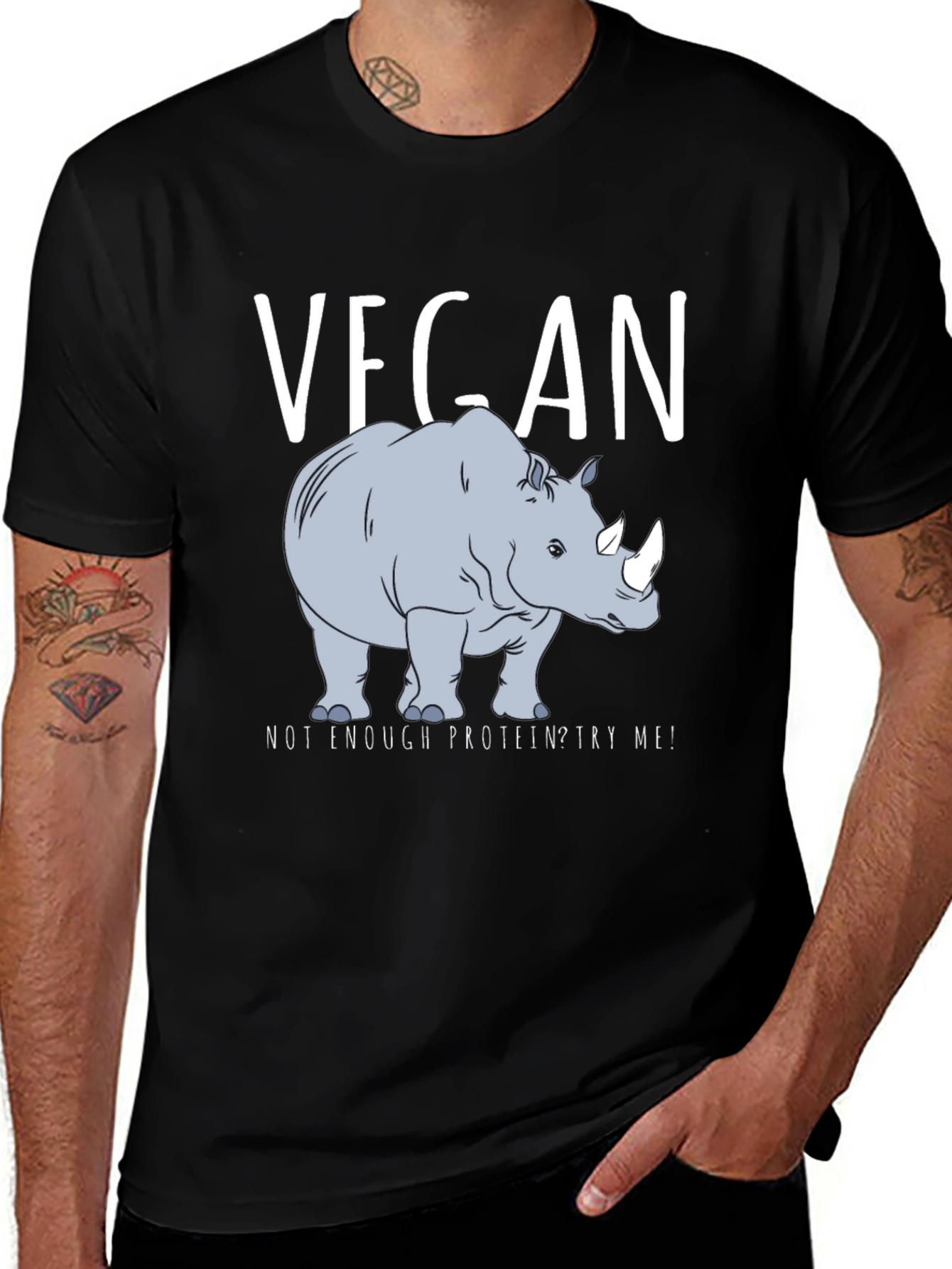 Variant 12 of Vegan Rhino T-Shirt - Enough Protein? Try Me!