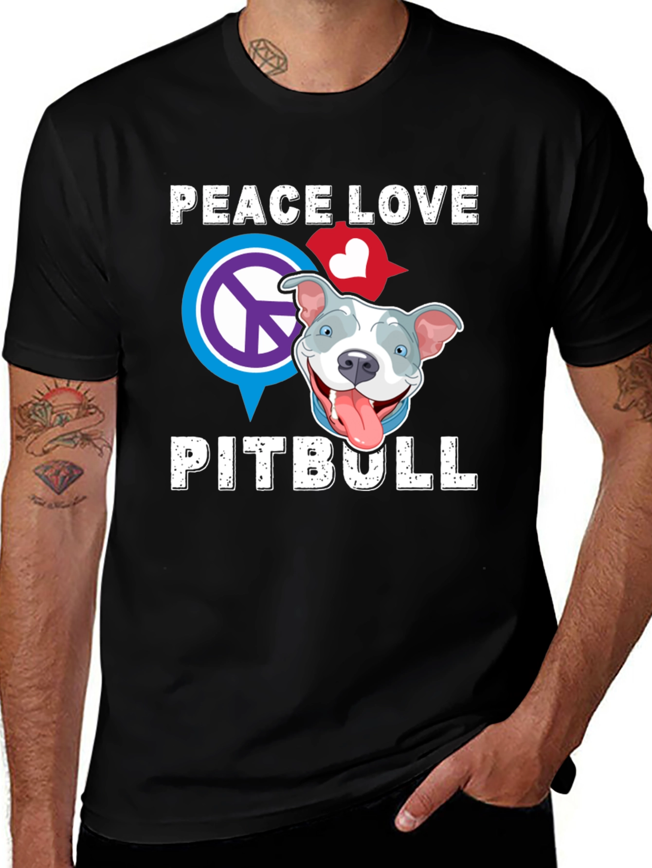 Variant 18 of Peace Love Pitbull T-Shirt - Black Crew Neck