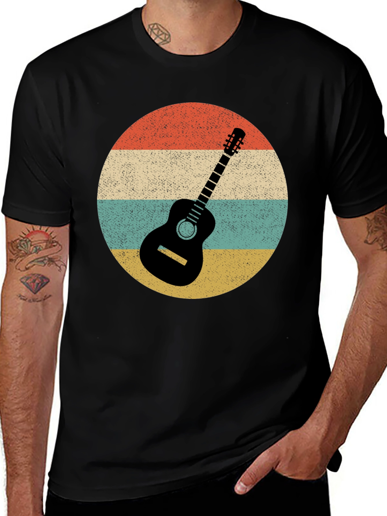 Variant 25 of Retro Guitar Graphic Tee - Black Cotton Comfort