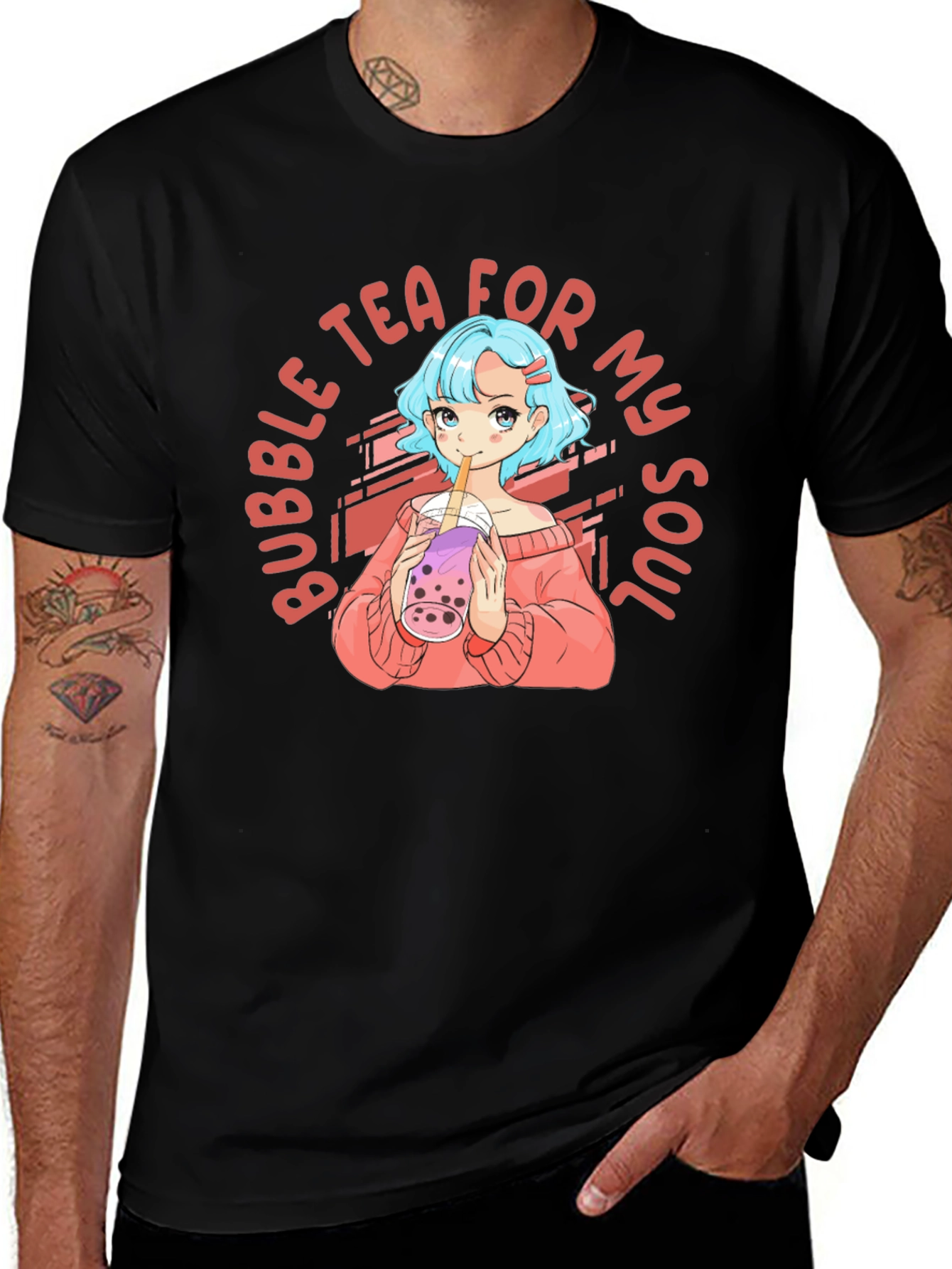 Variant 10 of Bubble Tea Anime Graphic Tee - Black Cotton T-Shirt