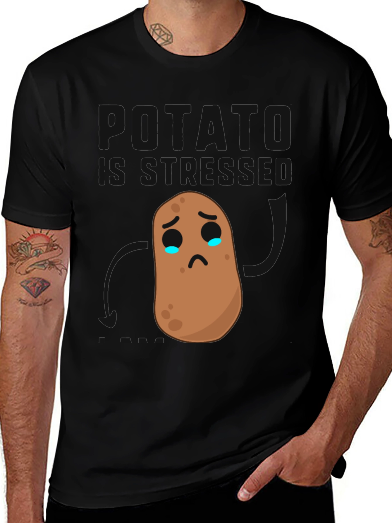 Variant 28 of Sad Potato Graphic Tee - Black Cotton Comfort
