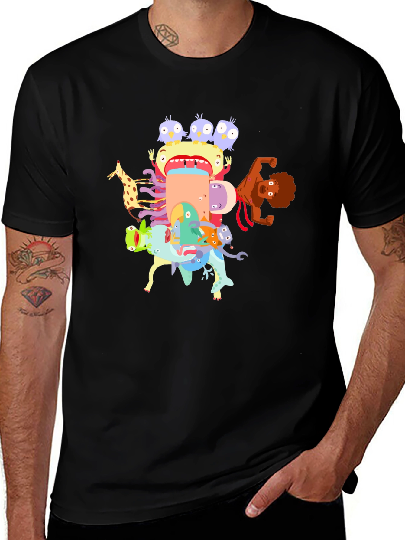 Variant 11 of Cartoon Creature Stack Black T-Shirt