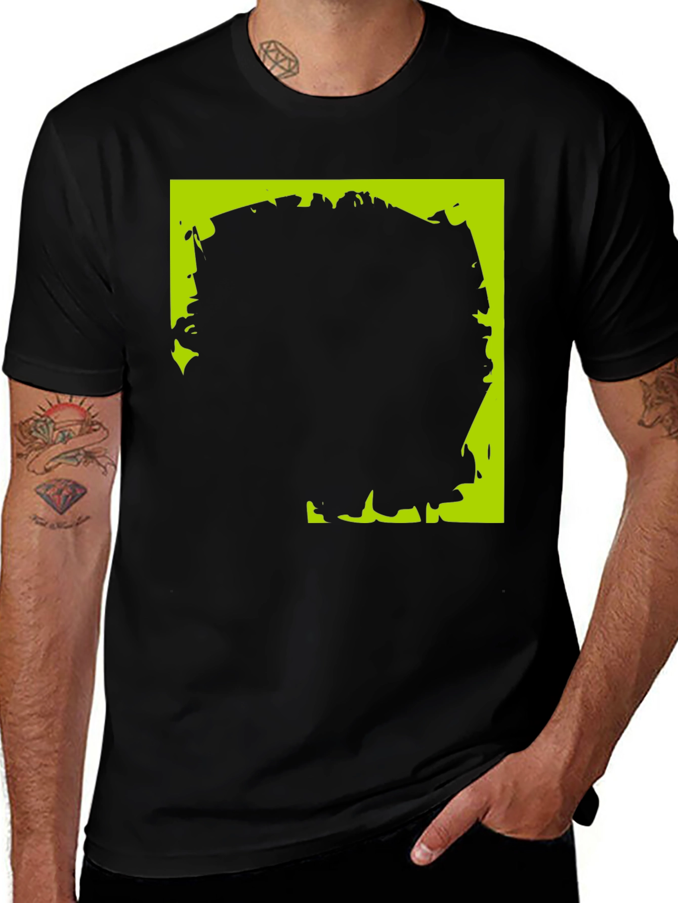 Variant 21 of Modern Graphic Tee - Black with Abstract Green Design
