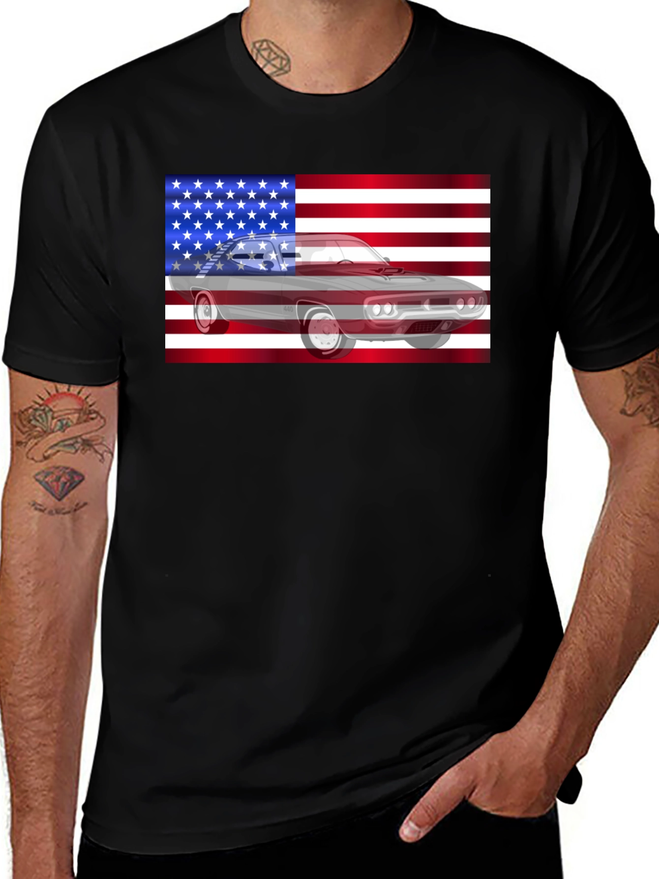 Variant 27 of American Flag Muscle Car T-Shirt - Patriotic Design