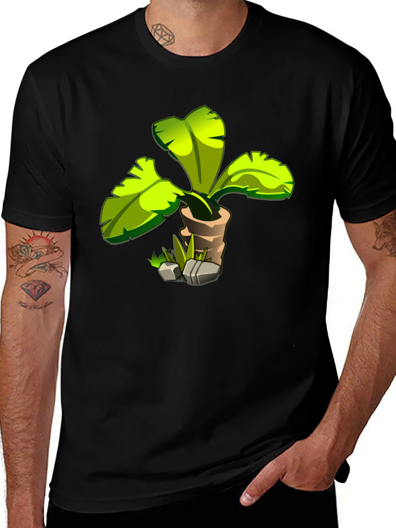 Variant 14 of Plant Pot Graphic Tee - Trendy Black T-Shirt