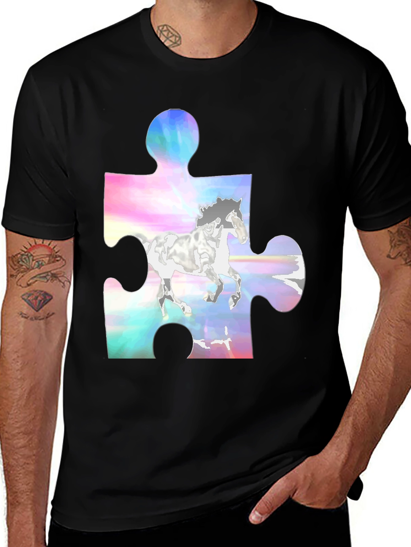 Variant 14 of Puzzle Piece Horse Graphic Tee - Unique & Stylish