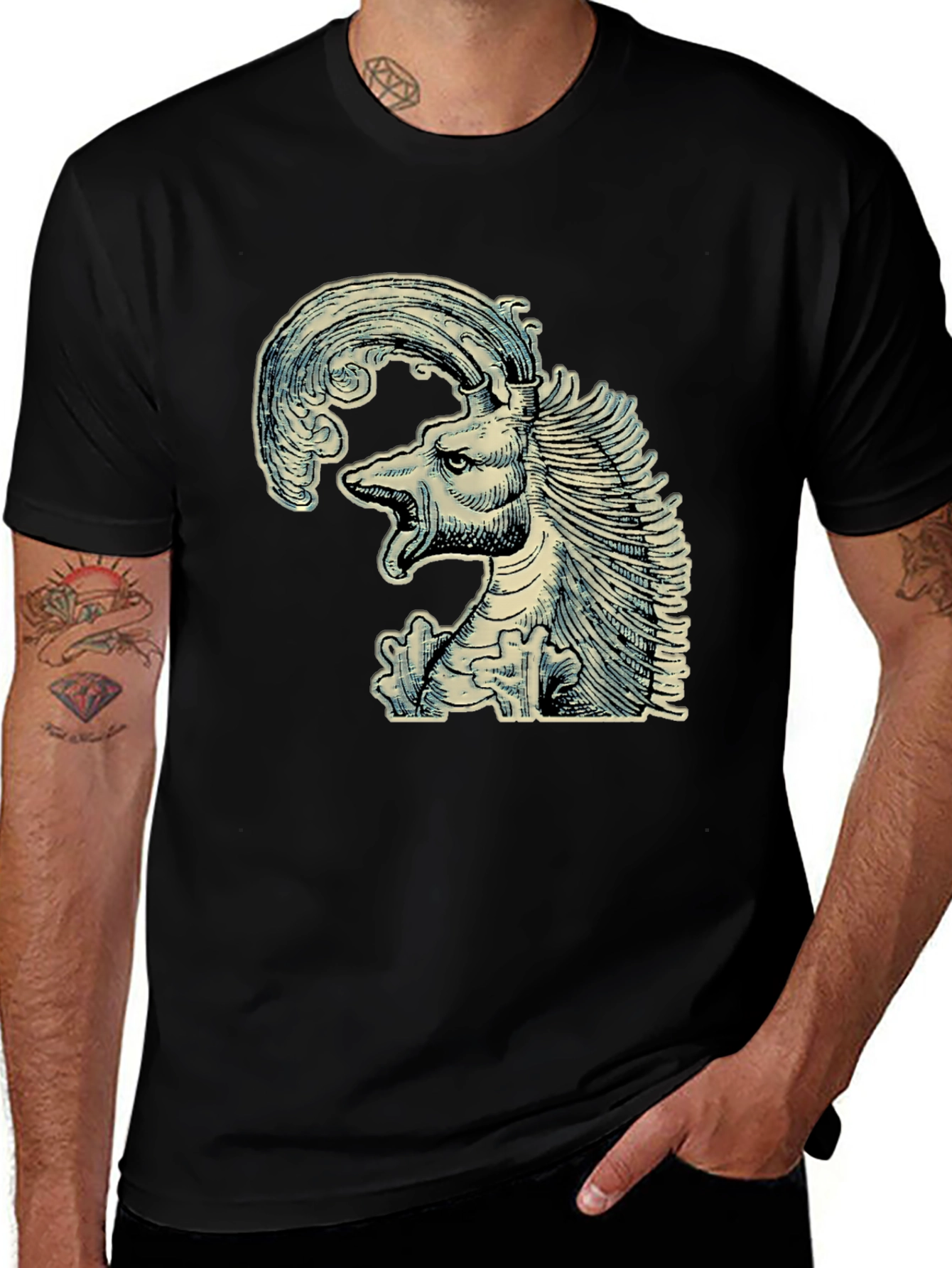 Variant 16 of Mythical Creature Graphic Tee - Unique Black T-Shirt