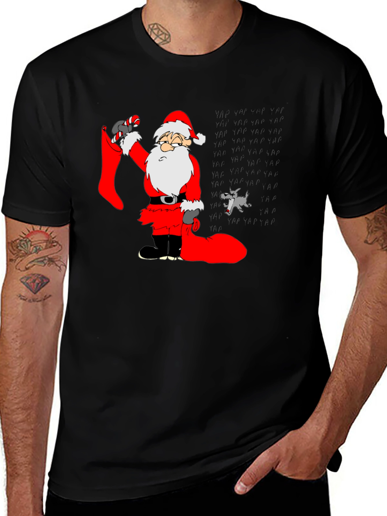 Variant 20 of Cartoon Santa Graphic Tee - Black