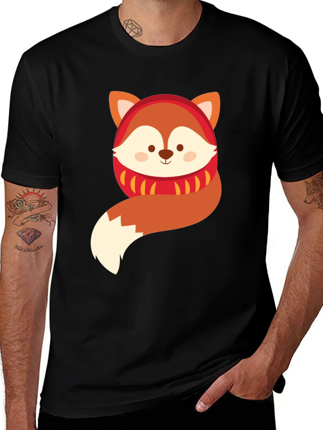 Variant 28 of Cute Cartoon Fox Graphic Tee - Black