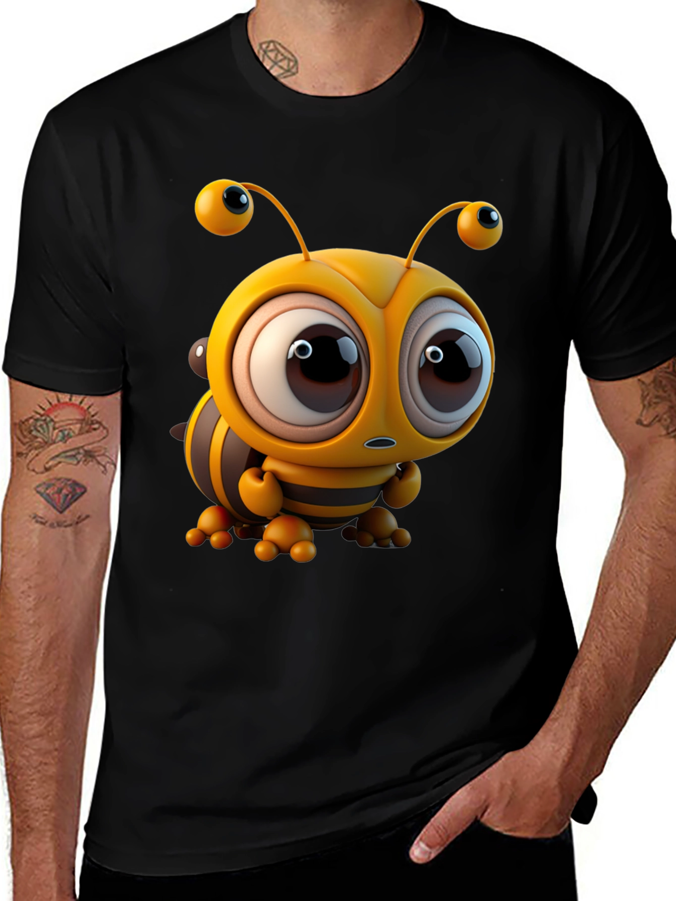Variant 29 of Cute Cartoon Bee Graphic Tee - Unisex Black T-Shirt