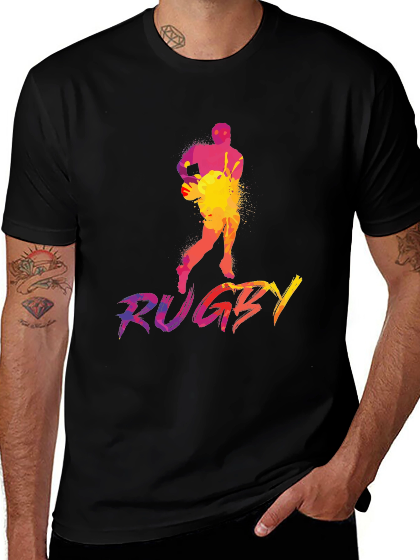 Rugby Player Graphic Tee - Colorful Sports T-Shirt