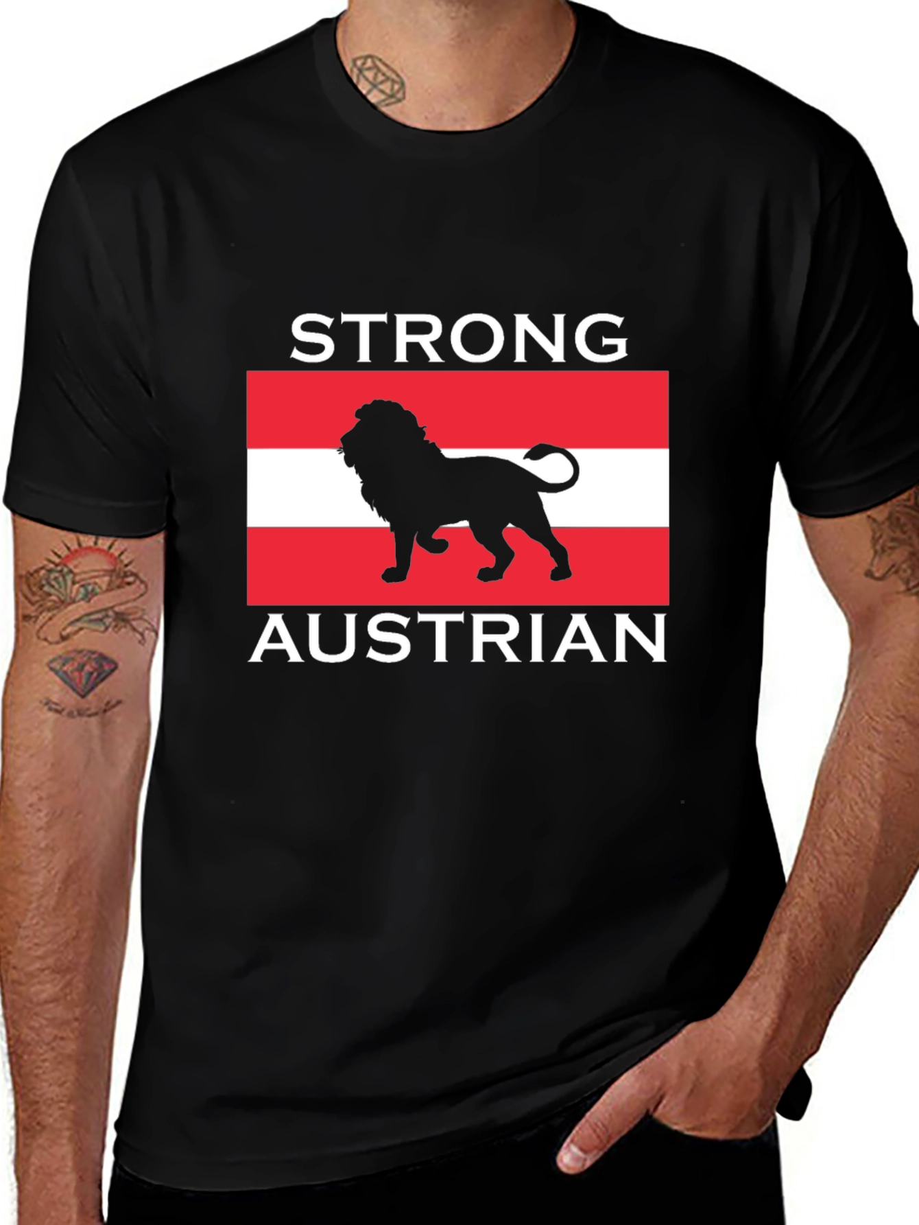 Strong Austrian Lion T-Shirt - Black Cotton Tee