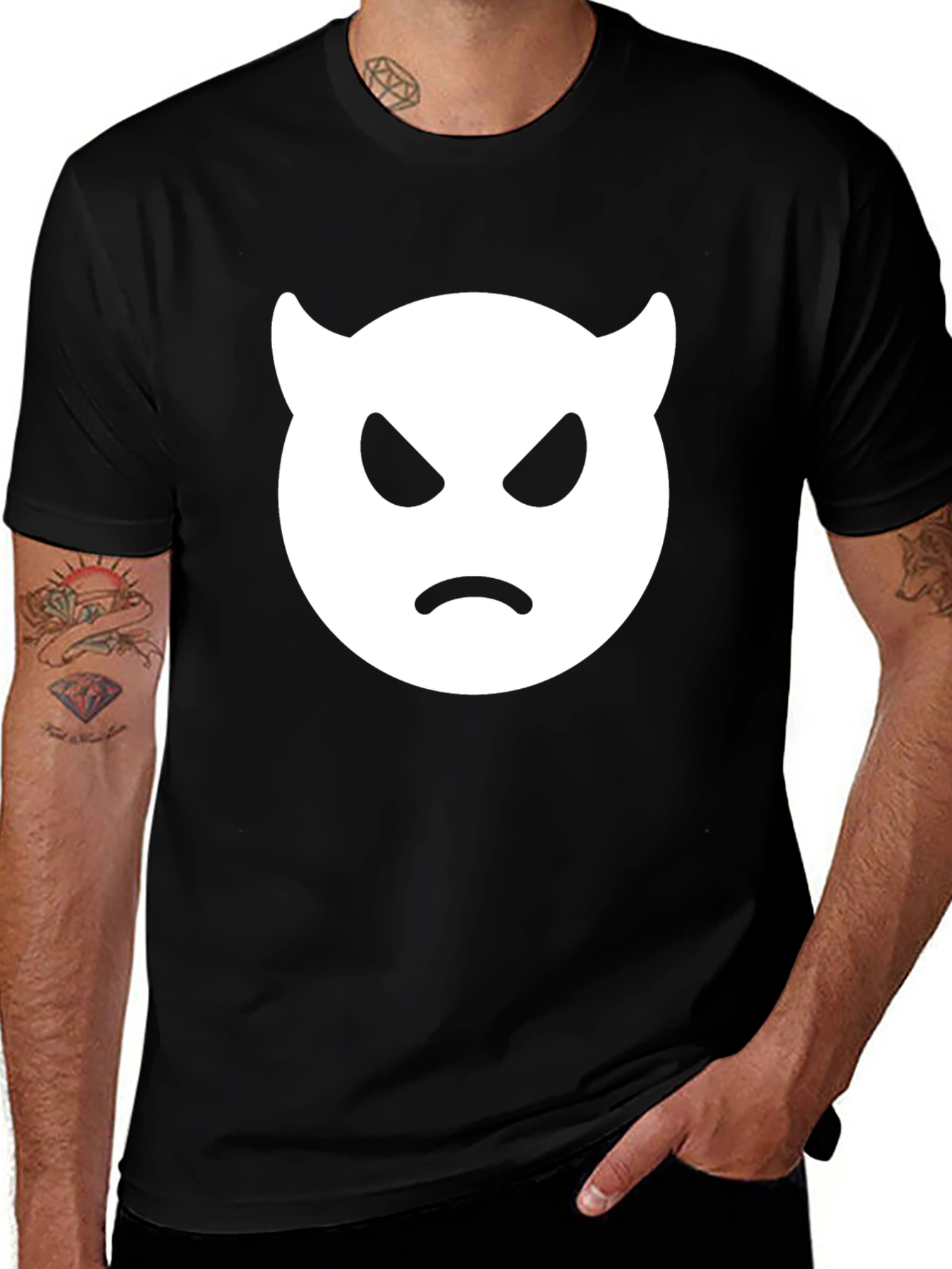 Variant 14 of Angry Devil Emoji T-Shirt - Black Cotton Tee