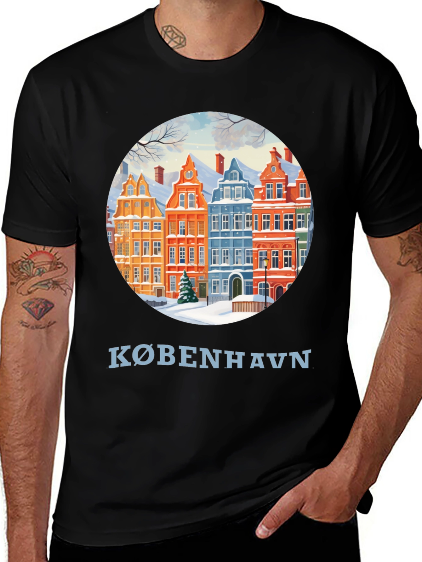 Copenhagen Winter Houses Graphic T-Shirt