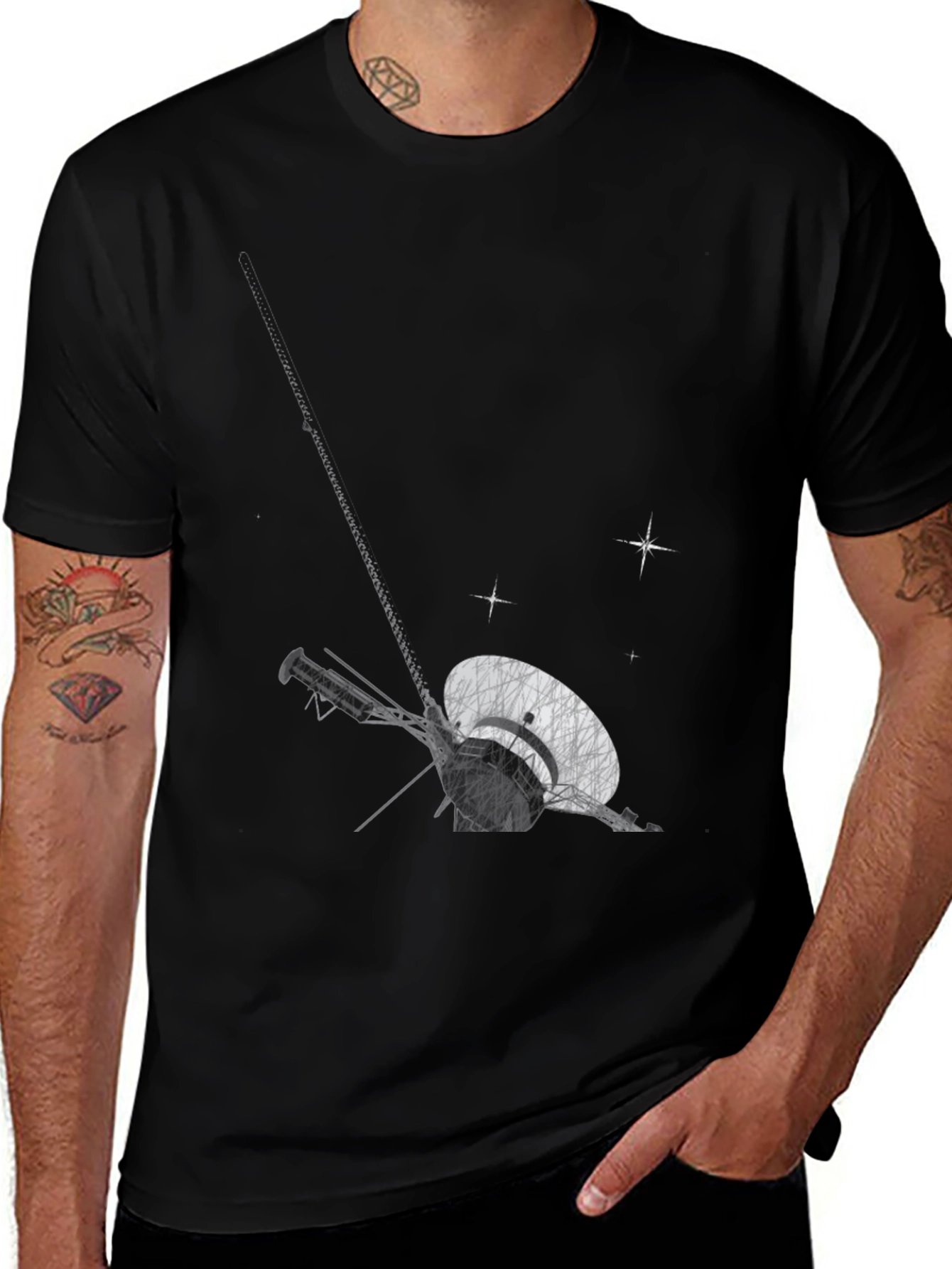 Voyager Spacecraft Graphic T-Shirt - Black Cotton Blend