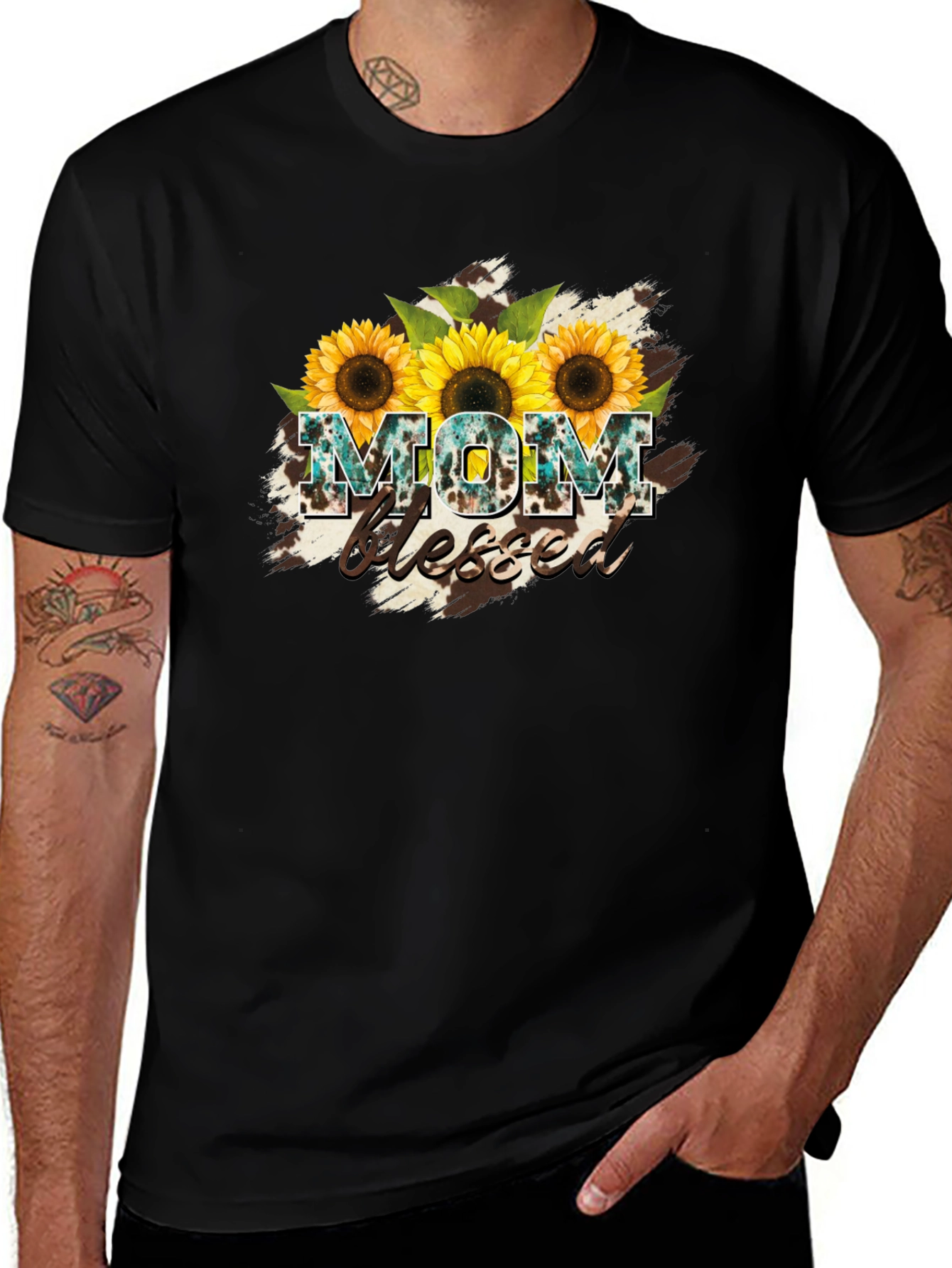 Mom Blessed Sunflower Graphic T-Shirt