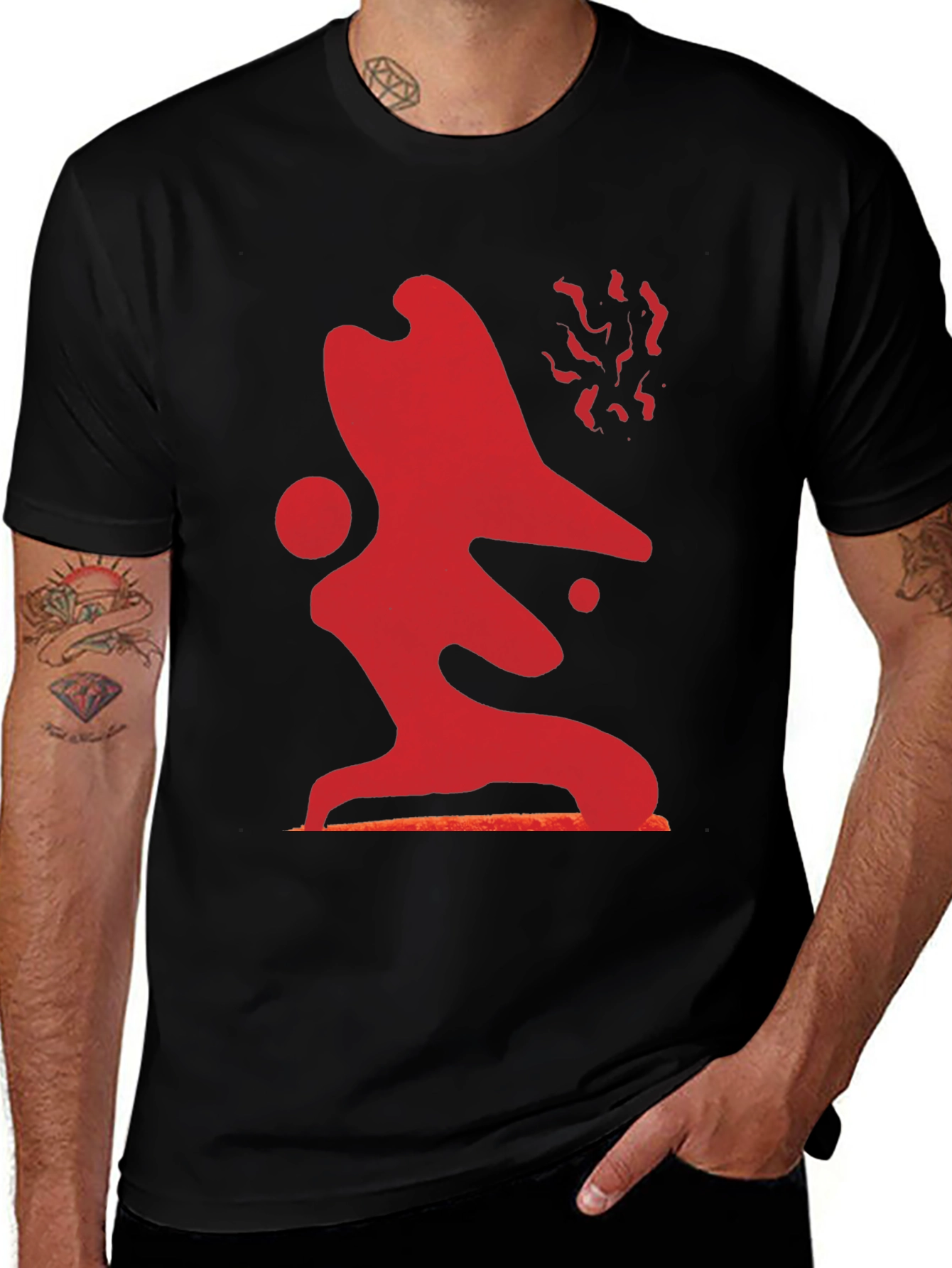 Abstract Red Graphic Print Black T-Shirt