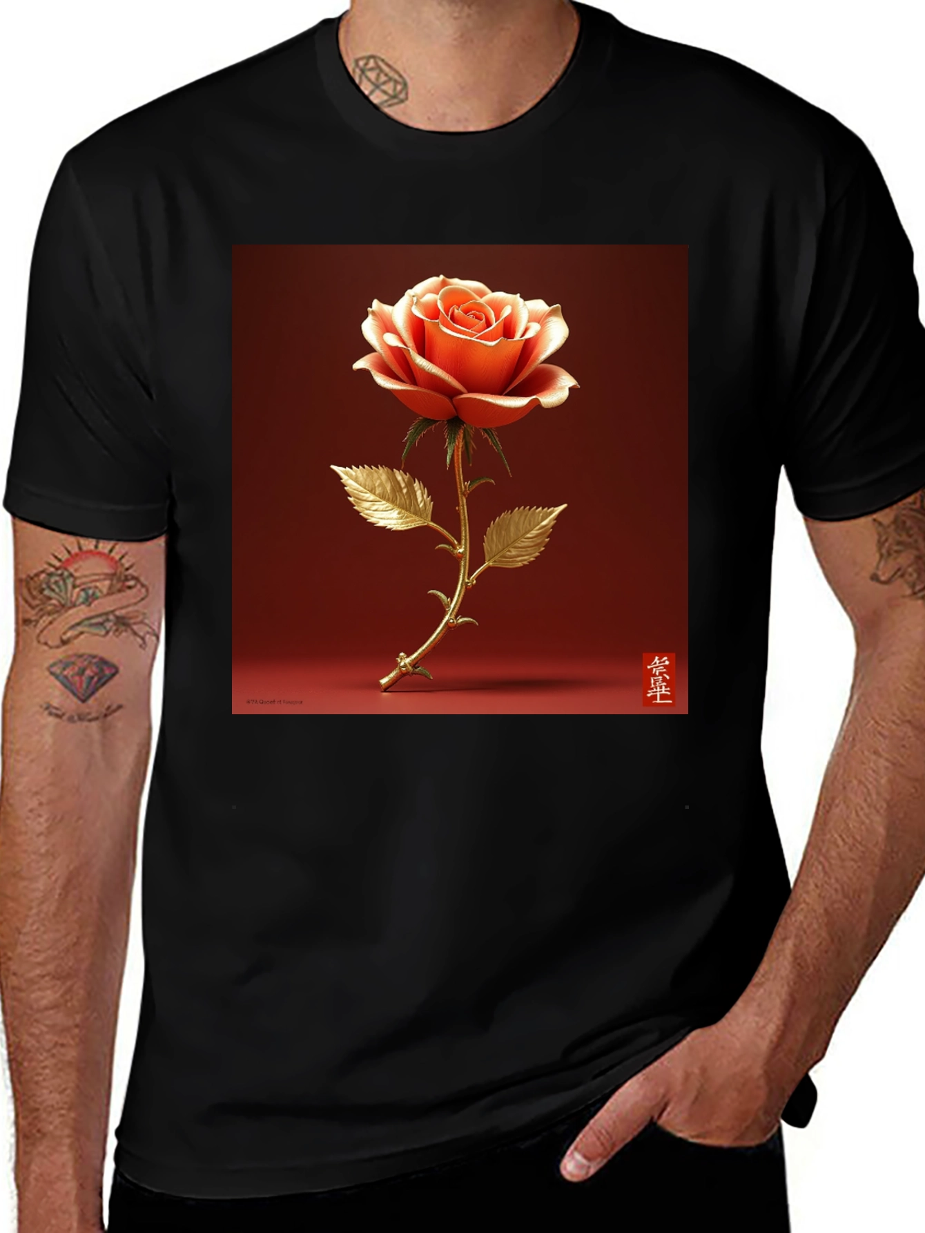 Variant 20 of Elegant Rose Graphic Tee - Stylish Black T-Shirt