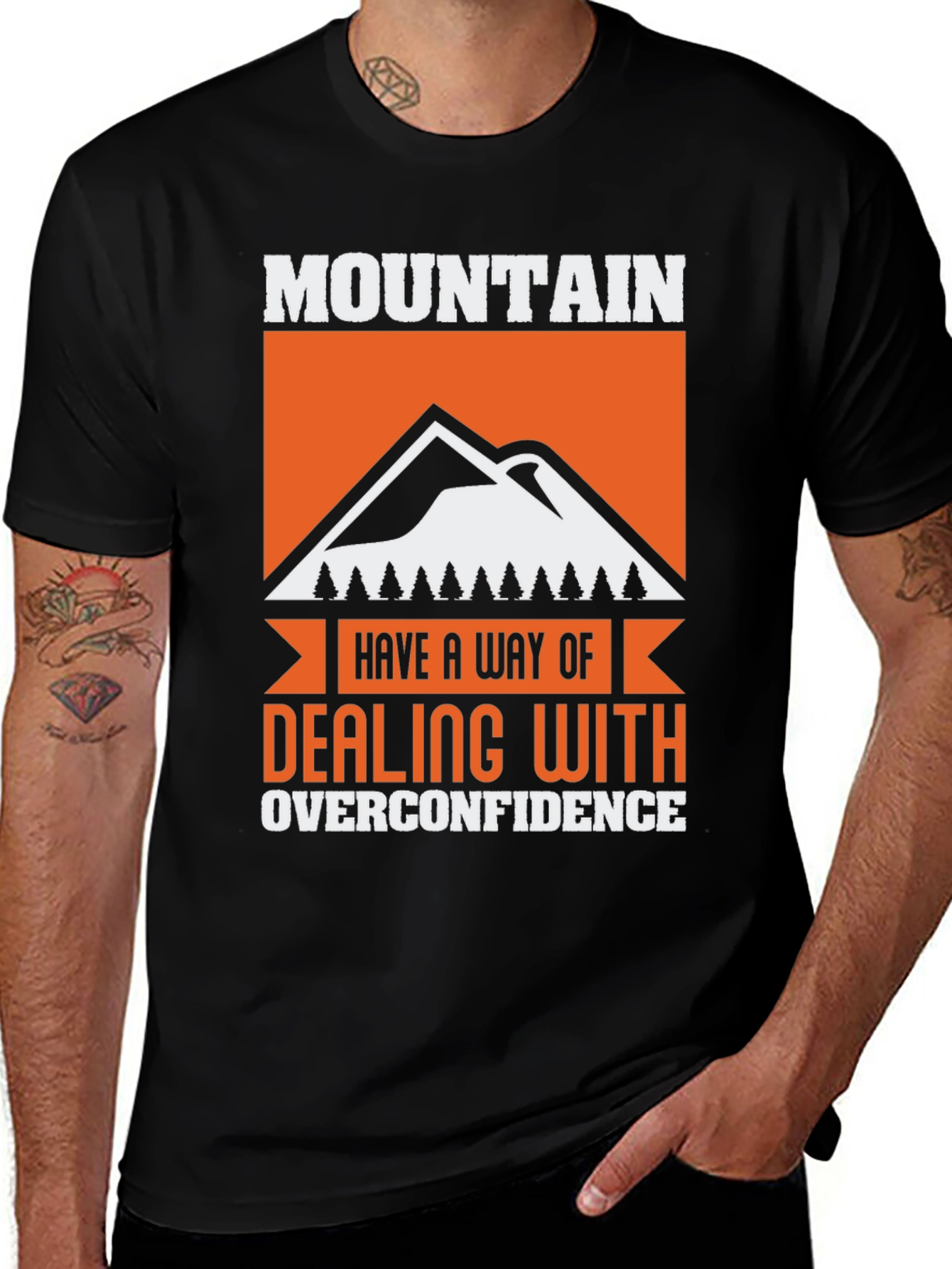Variant 29 of Mountain Overconfidence Graphic Tee - Black Cotton Blend