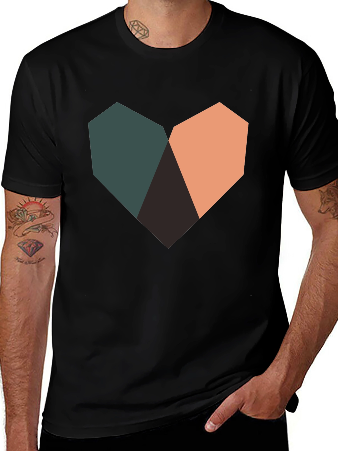 Variant 21 of Geometric Heart Graphic Black T-Shirt