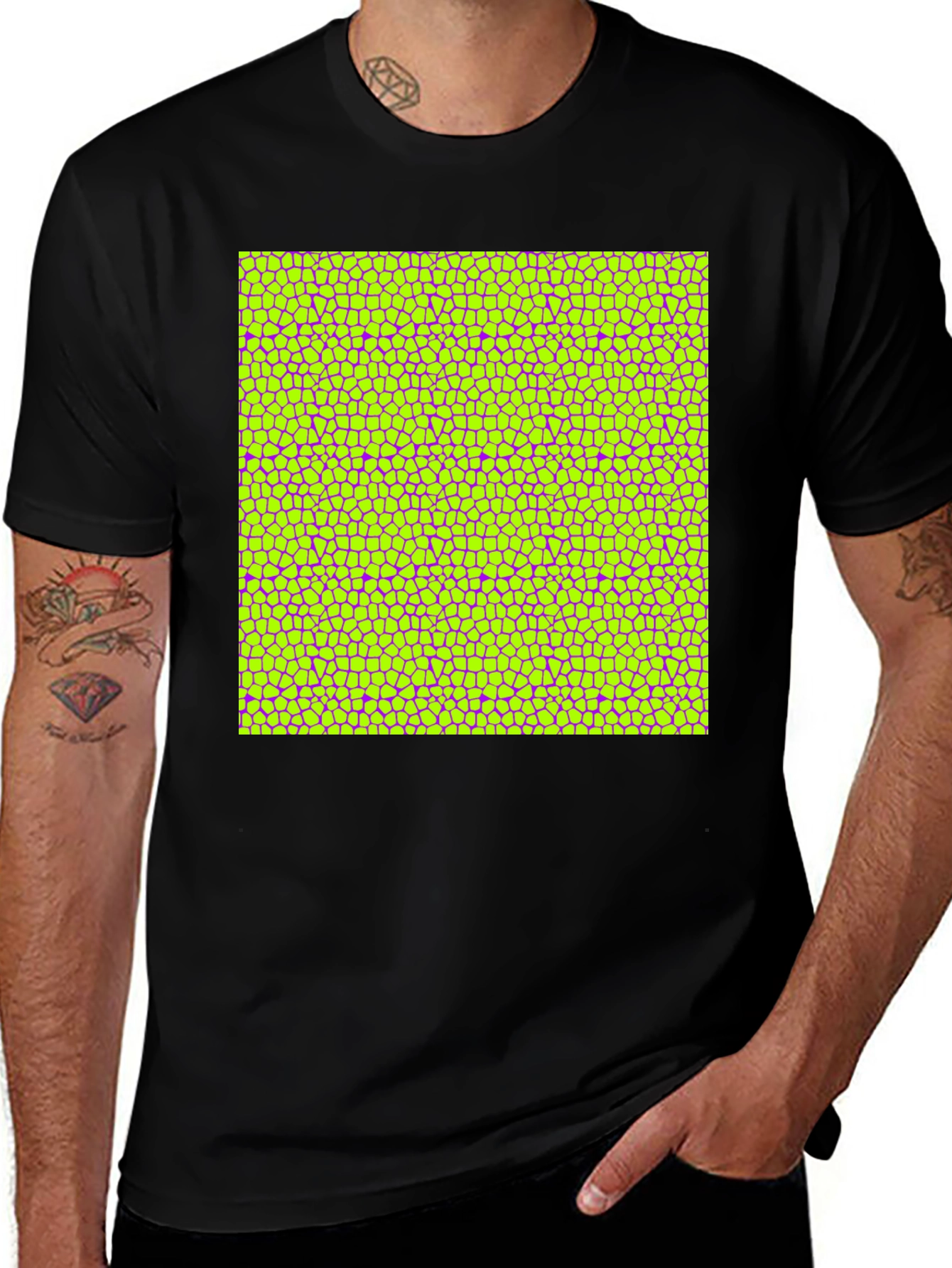 Variant 21 of Vibrant Geometric Mosaic Print Black T-Shirt