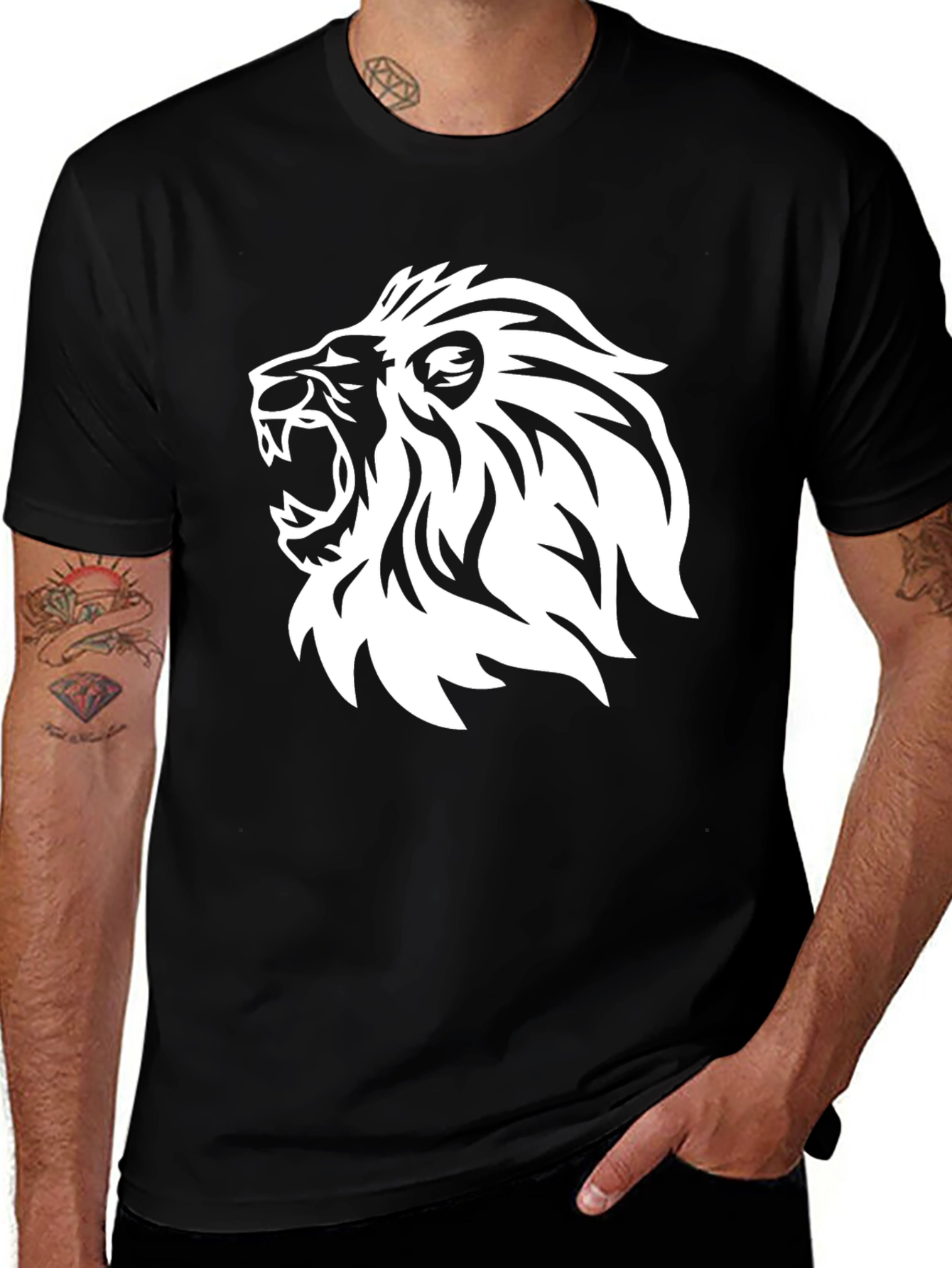 Variant 22 of Lion Head Graphic Black T-Shirt