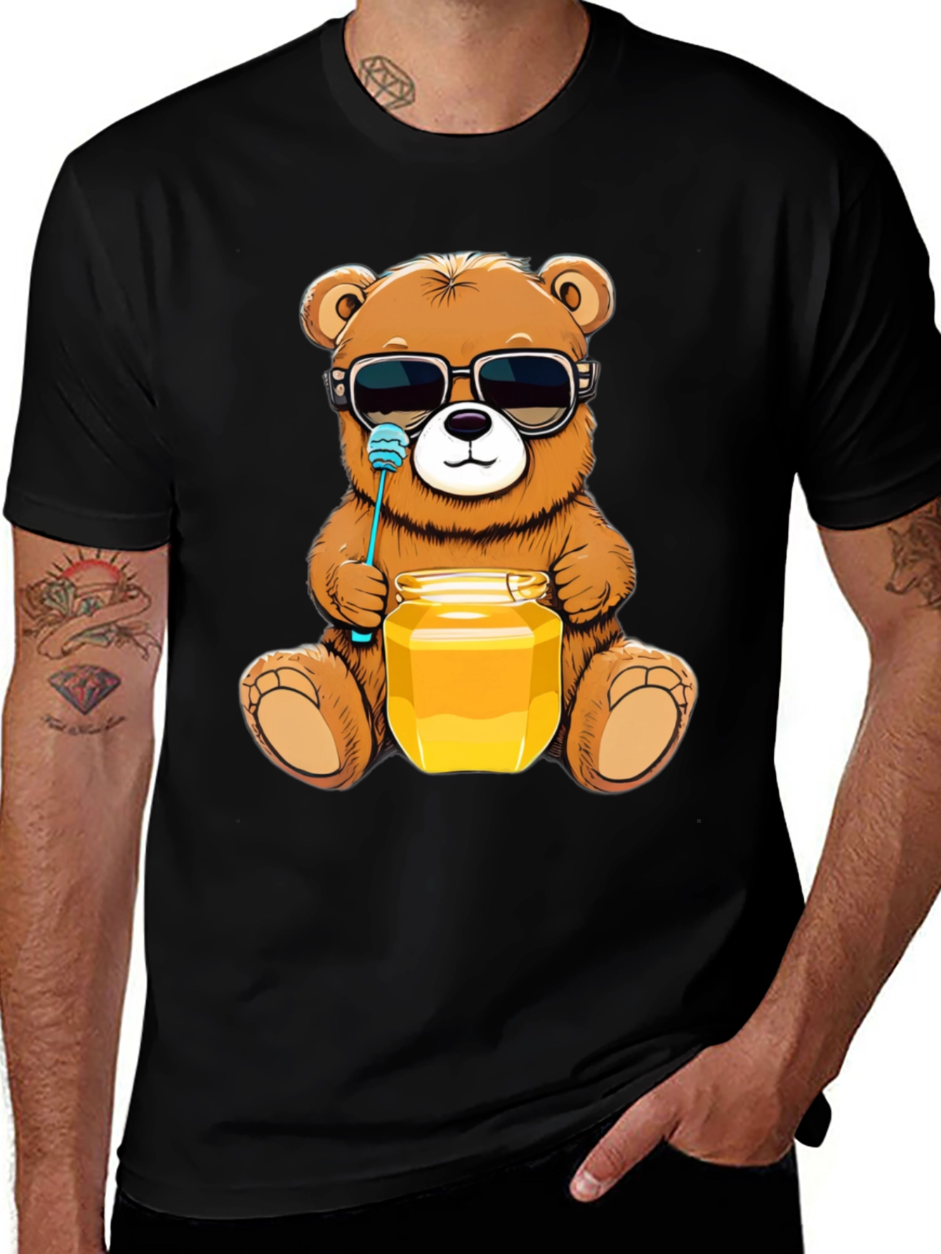 Black Cool Bear with Honey T-Shirt main image