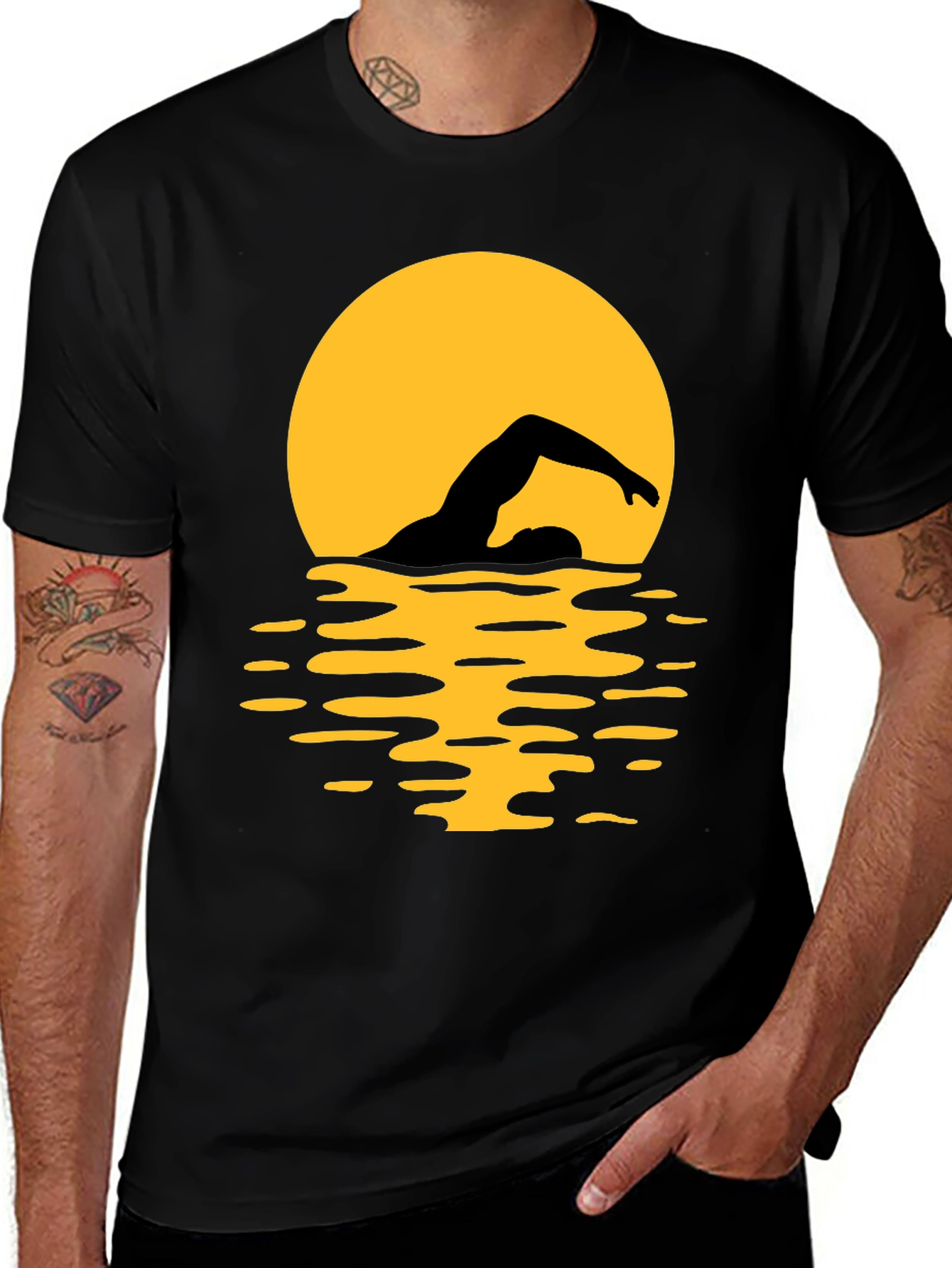 Variant 2 of Swimmer Silhouette T-Shirt - Black Graphic Tee